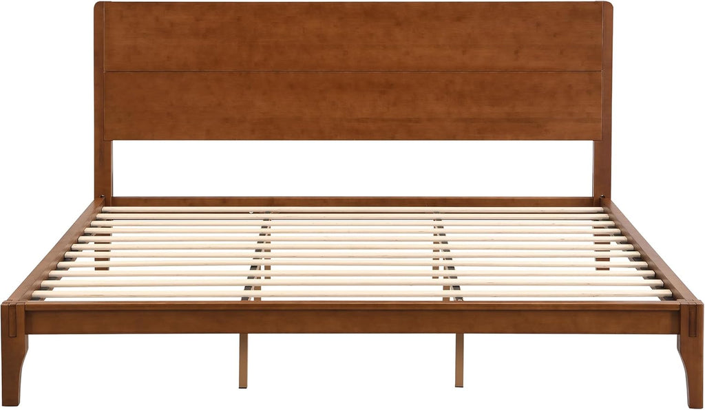 Merax Bamboo Wood King Size Bed Frame with Headboard, Mid Century King Platform Bed Frame with Wood Slat, Heavy Duty Steel Center Beam for Support, Under Bed Storage, No Box Spring Needed, Brown