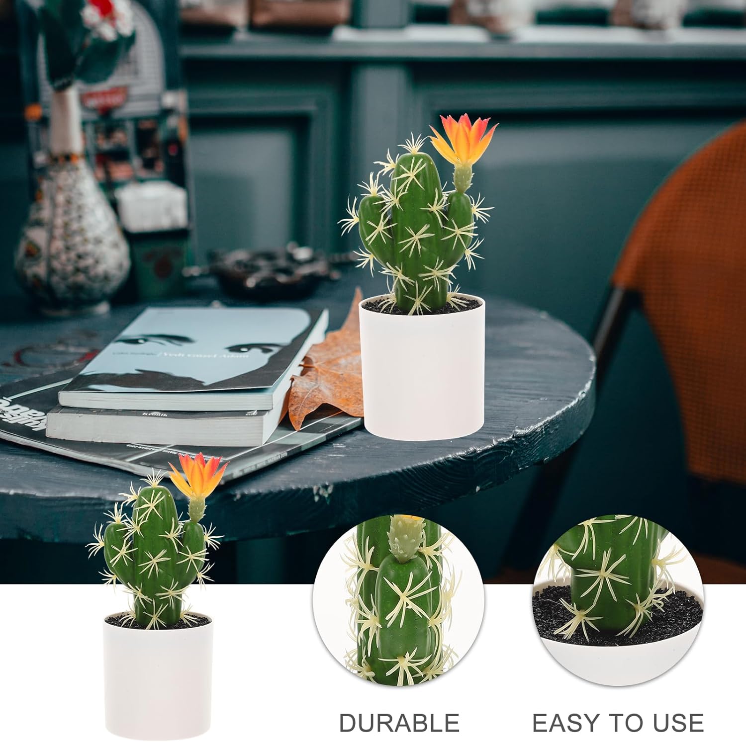 HOMSFOU Artificial Cactus Bonsai Lifelike Plastic Potted Cactus Ornament for Tabletop Decor and Easy Care Fake Plant for Home Office Decoration