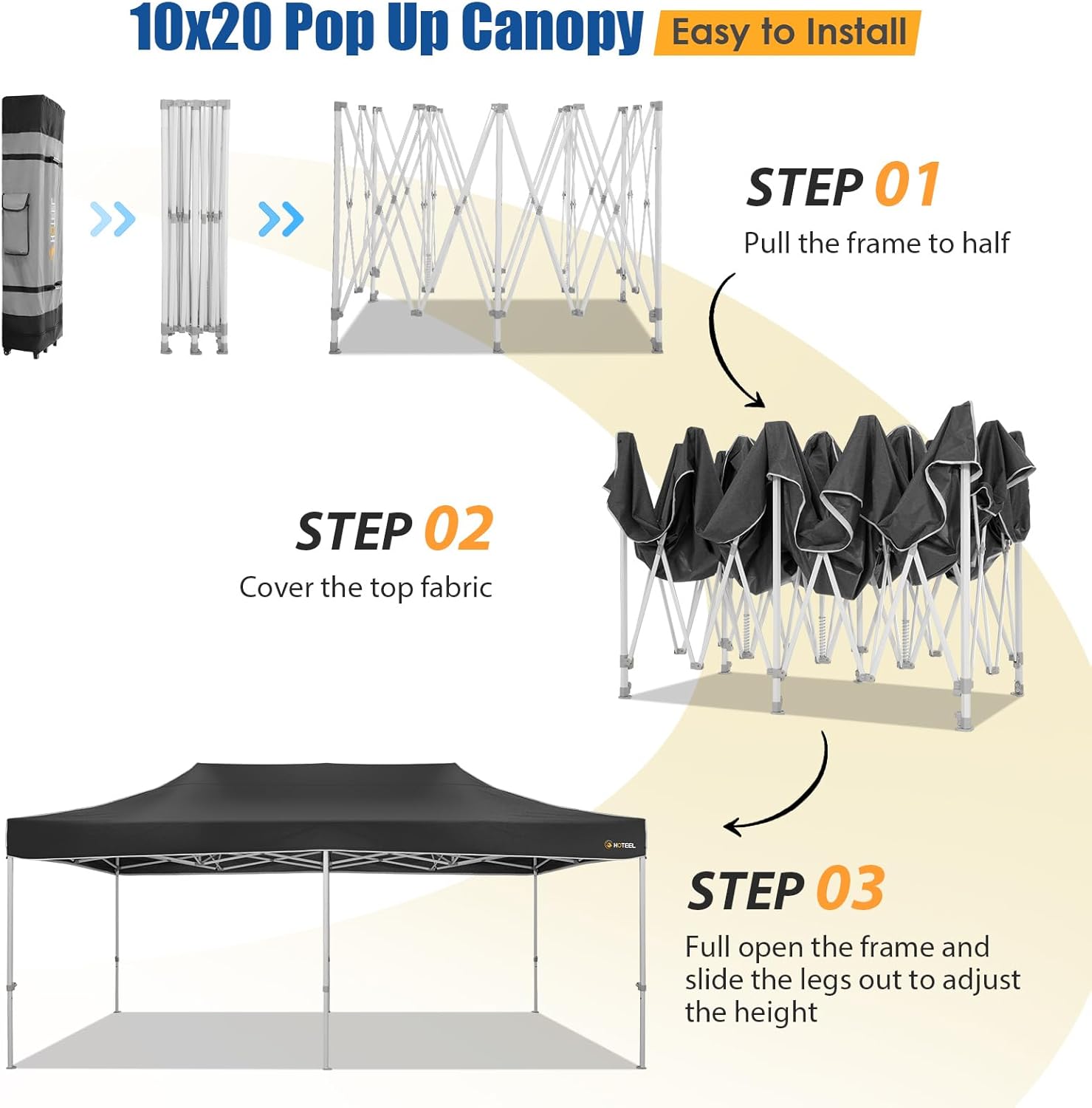 HOTEEL 10x20 Pop up Canopy Tent for Parties, Heavy Duty Easy Setup Tent Without Sidewalls, Outdoor Commercial Instant Gazebo for Wedding Event, with Roller Bag & Sand Bags, Black(Hexagonal Frame)