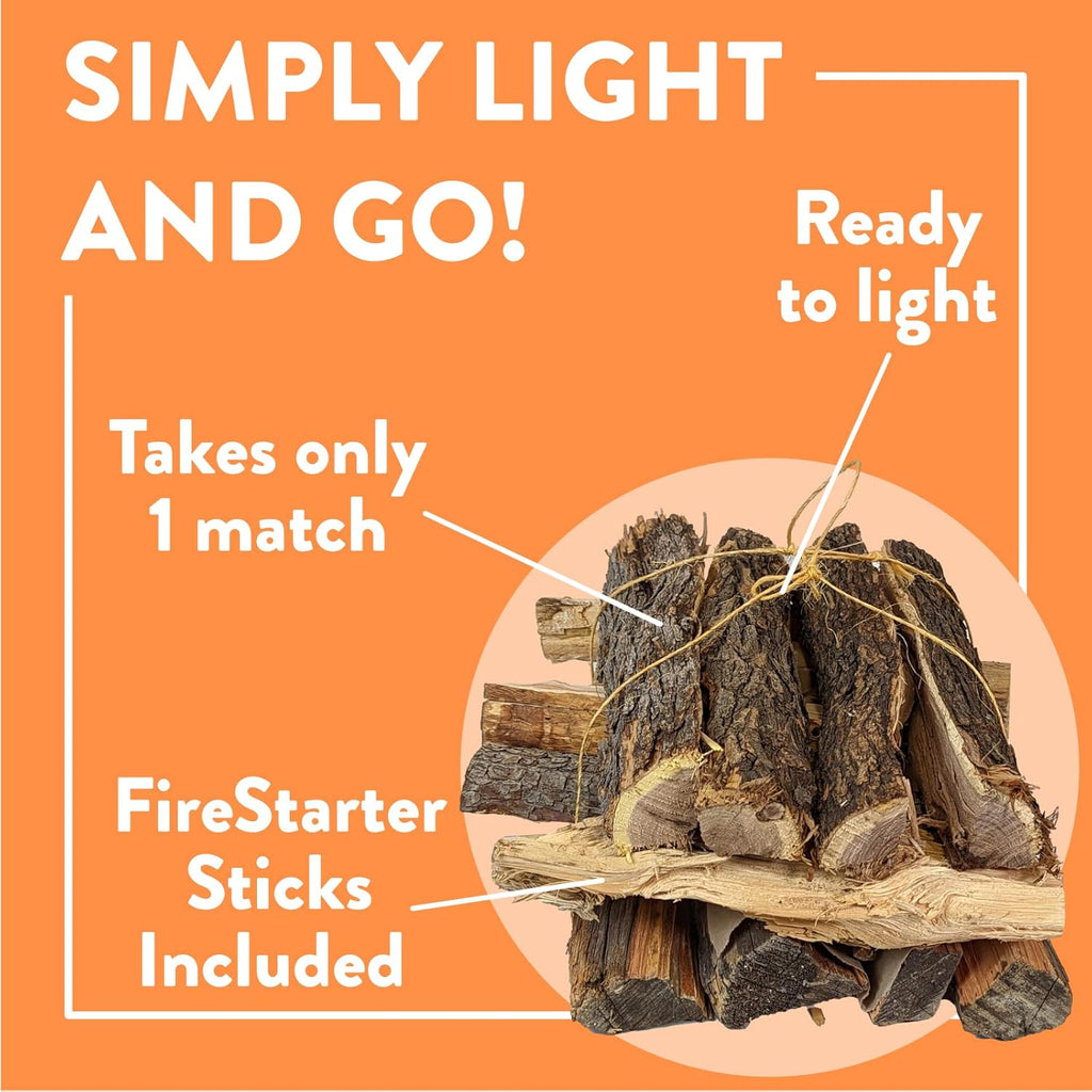 Billy Buckskin 18 LB Oak Firewood Bundle – Seasoned Fire Logs with Fatwood Starter Sticks for Fire Pit, Campfire, Fireplace, Wood Stoves and Outdoor Grilling – Camping Accessories