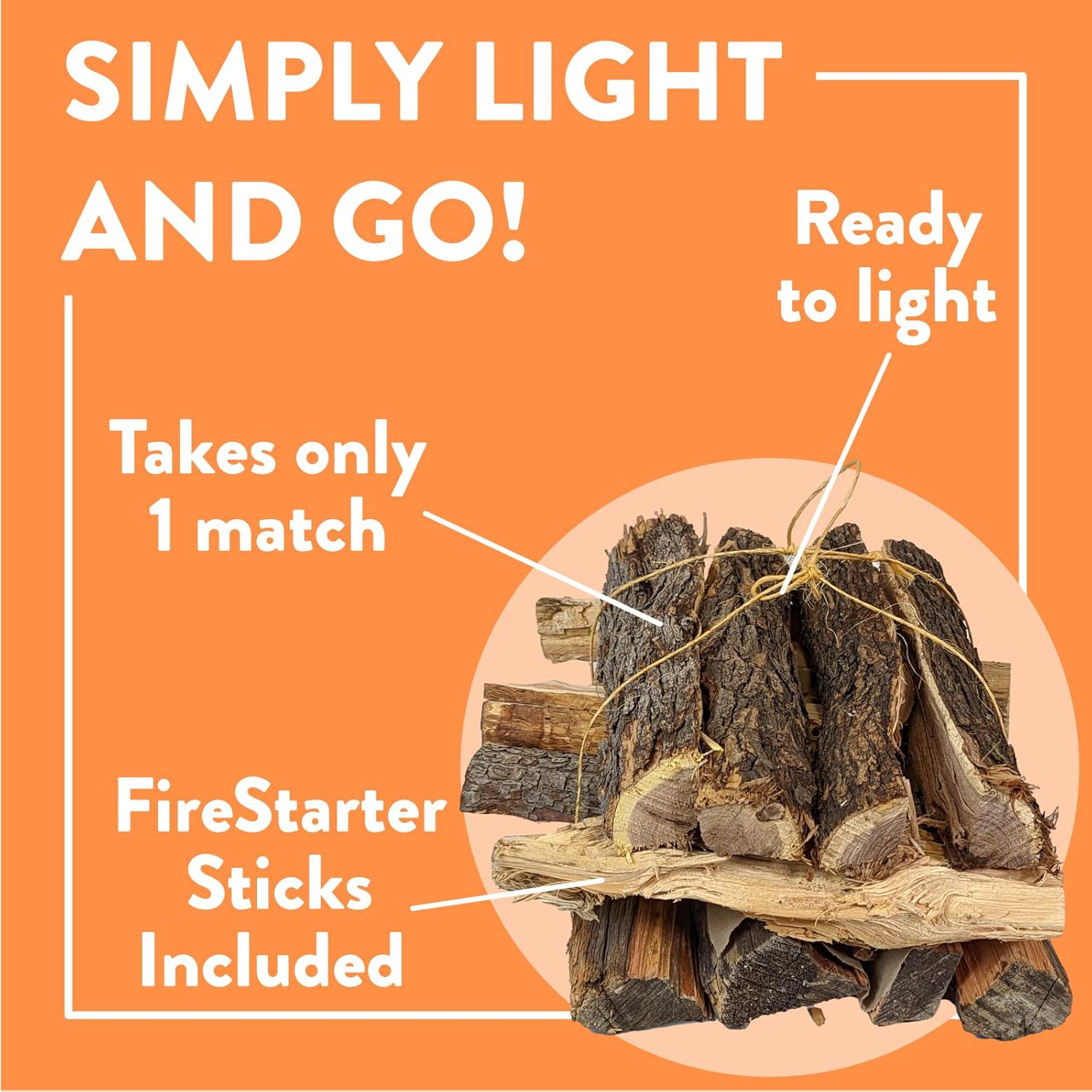 Billy Buckskin 18 LB Oak Firewood Bundle – Seasoned Fire Logs with Fatwood Starter Sticks for Fire Pit, Campfire, Fireplace, Wood Stoves and Outdoor Grilling – Camping Accessories
