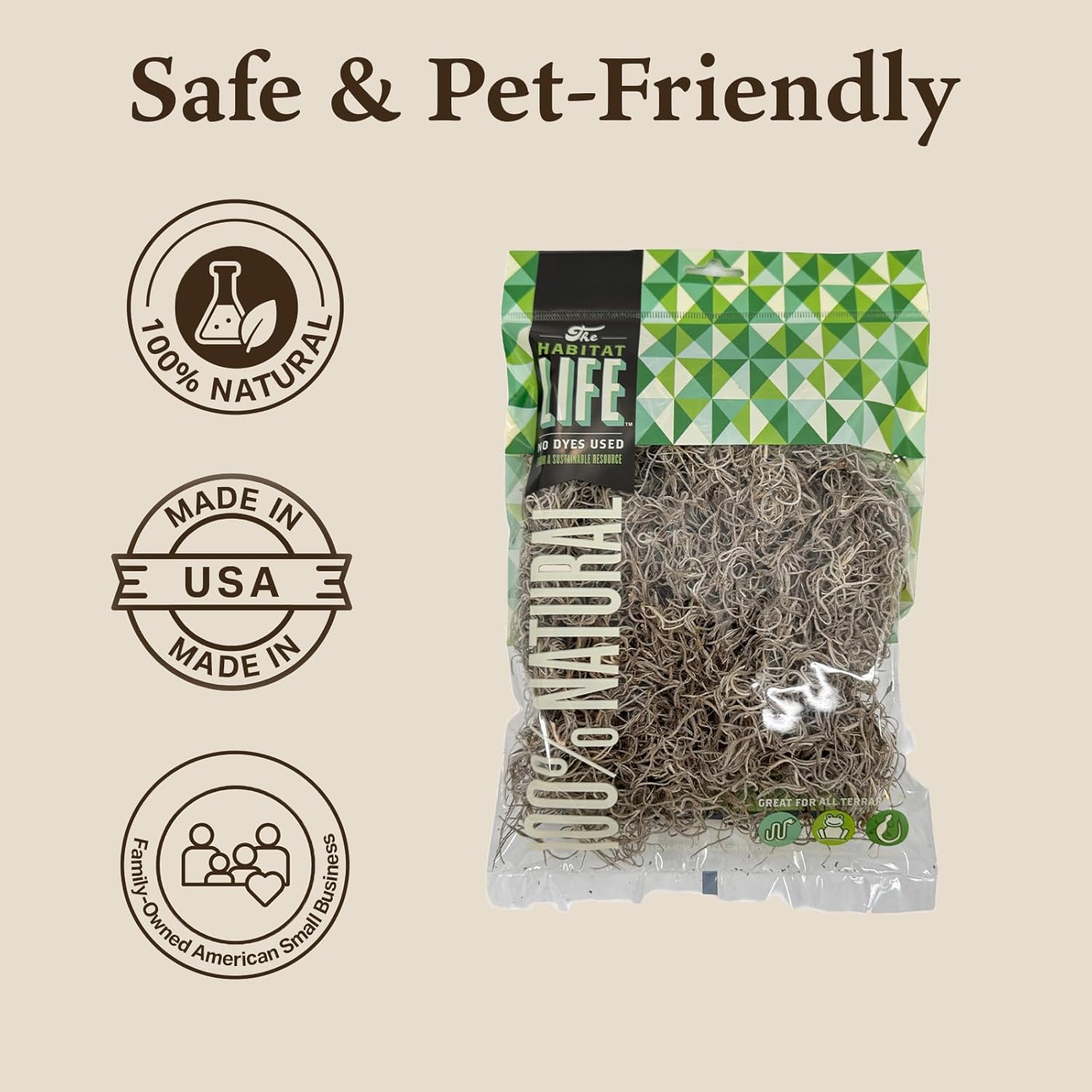 The Habitat Life - Natural Spanish Moss - for Reptiles, Amphibians & Invertebrates Terrariums - Humidity Control - Breathable Bedding - Dye-Free & Safe - Small - 1 Pack