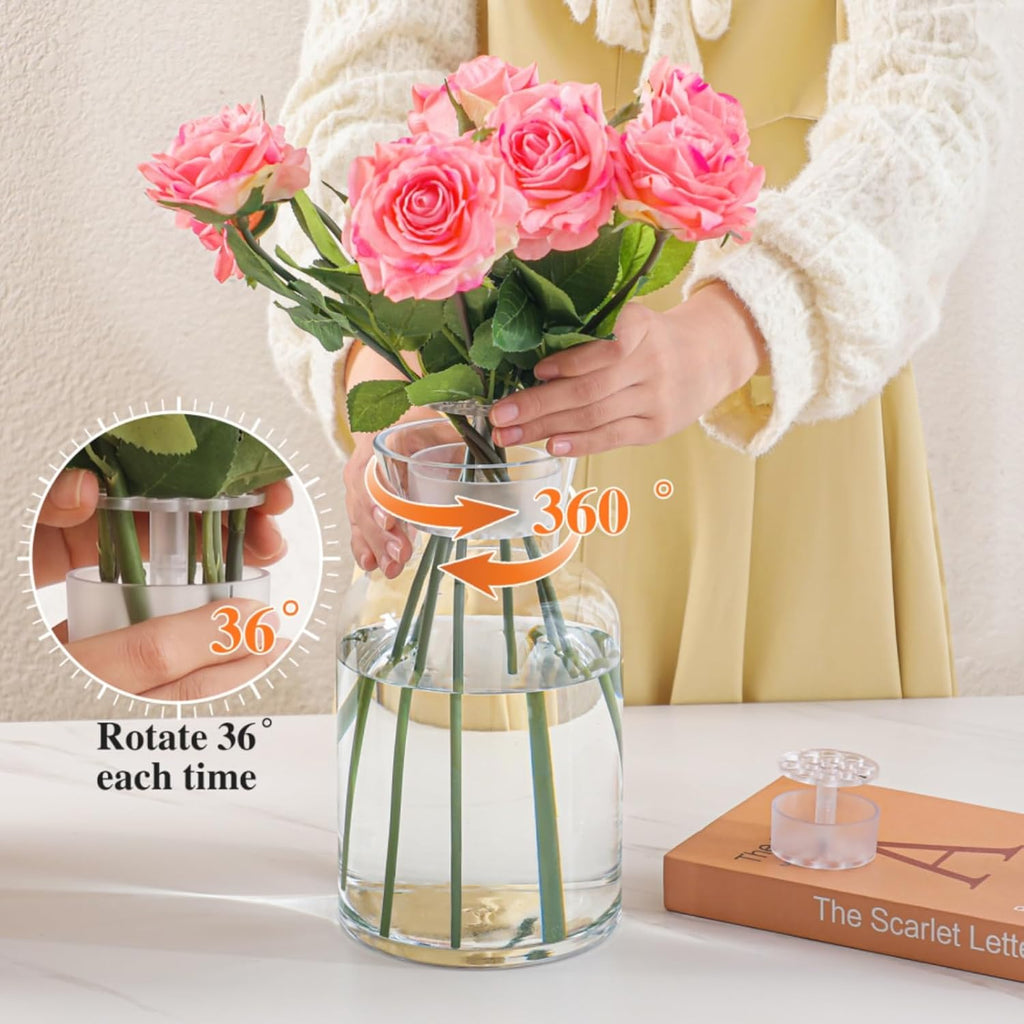 4 Spiral Ikebana stem Holder, hanataba Arranger Twist Flower Arrangement Holder Ikebana Bouquet Twister Ring Tools, Reusable Kitchen Floral Grid Supplies (Half Clear)