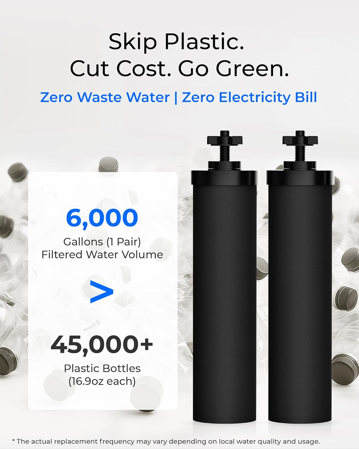 Waterdrop Gravity-fed Water Filter System, Reduces Lead and up to 99% of Chlorine, NSF/ANSI 42&372 Standard, with 2 Black Carbon Filters and Metal Spigot, King Tank Series