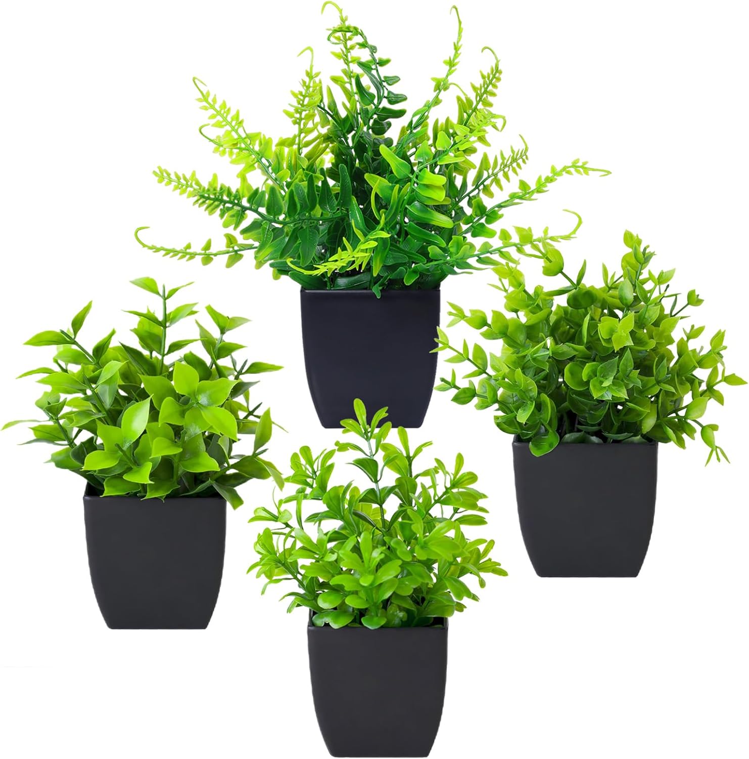 Grever 4 Pack Small Fake Plants in Blue Pot Mini Artificial Potted Plants for Home Bathroom Office Table Desk Shelf Indoor Decor