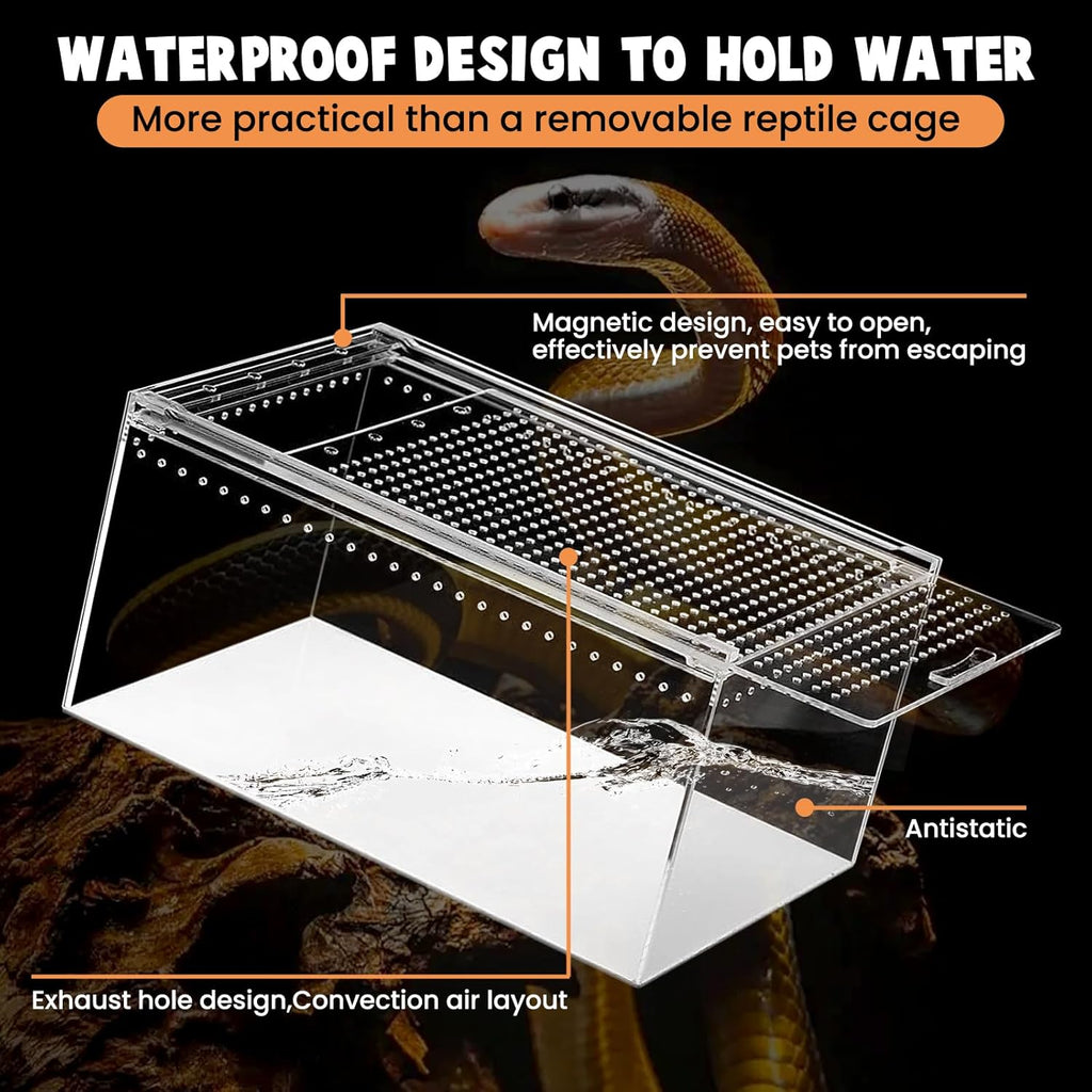 Reptile Tank Enclosure with Magnetic Button.12*8*6"Thicken Snake Enclosure Cage,Cross Ventilation Reptile Terrarium,5 Gallon Acrylic Enclosure Tarantula Enclosure for Snake,Hermit Crab,Frog,Tortoise