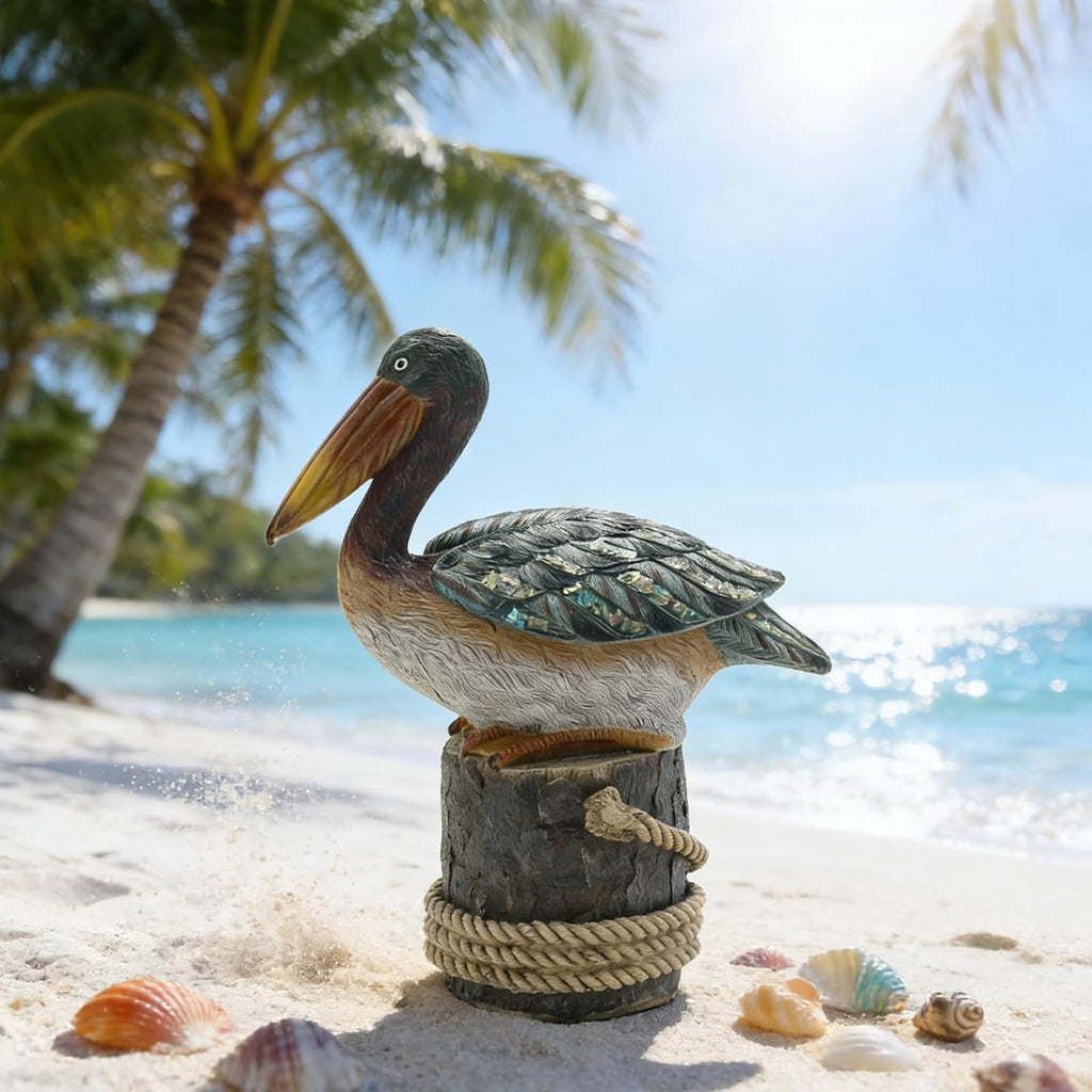 Lukitas Perching Pelican Statue and Sculpture Decor, Coastal Ocean Bird Figurine, Creative Decorative Ornament for Home Garden Yard Lawn Outdoor, Resin 12''