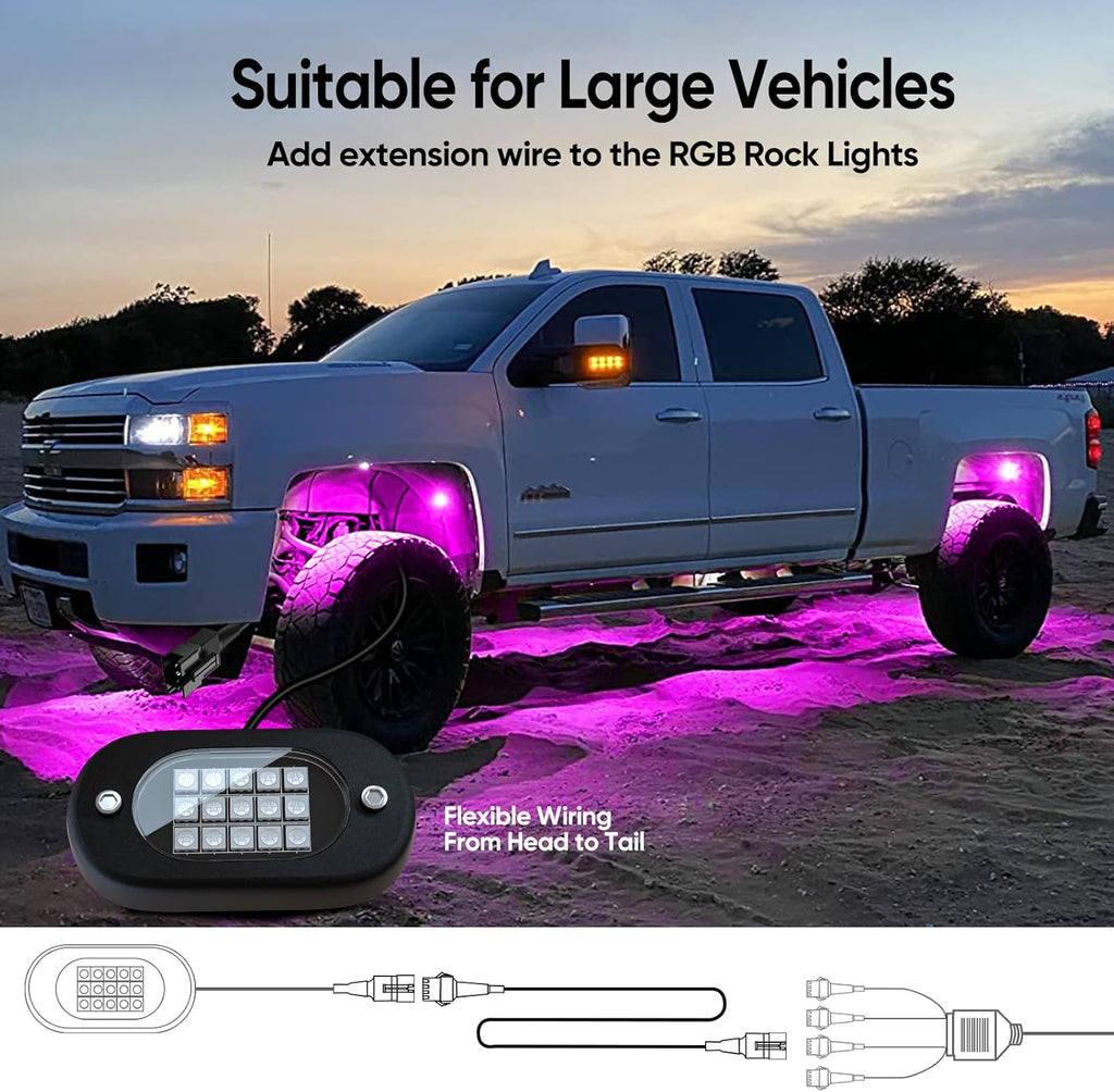 LED Rock Light Extension Wire 4 PCS,47 Inch 4 Pin LED Extension Cable,Neon Accent Kits RGB LED Light Extension Cable for Trucks ATV UTV