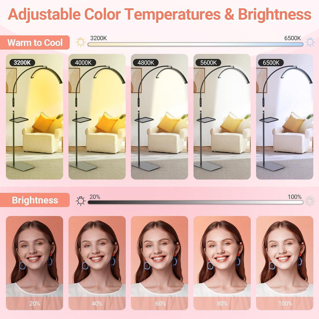 LIONVISON Half Moon Lash Light: 6500K LED Lamp Ring Light with Tray - 360° Flexible Gooseneck Durable Metal Stand - Salon Use for Lash Artists Eyelash Extensions (23In Black)