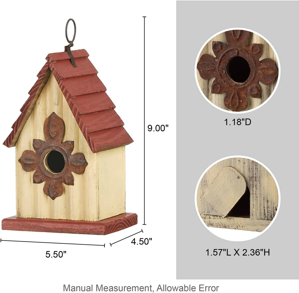 Glitzhome Bird Houses for Outside, Wooden Bird House Hanging Garden Birdhouse for Outdoors, Rustic Bird House for Bluebird Cedar Wren Chickadee Sparrow Bird Nest Box for Garden Patio -9" H