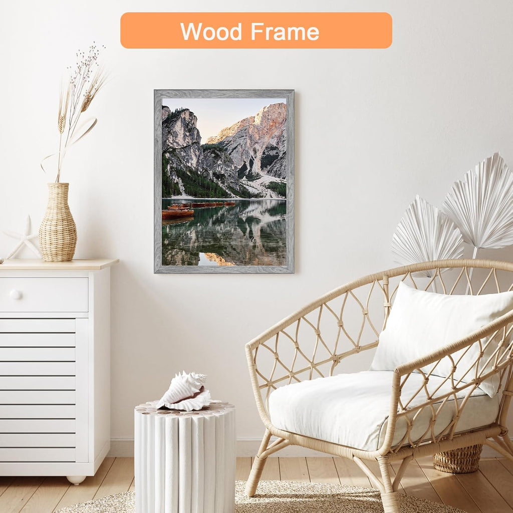 22x30 Wood Frame Gray, Rustic Natural Grey Wooden 30x22in Poster Picture Frame, Distressed 22 x 30inch Woodgrain Gallery Photo Frame with HD Plexiglass, Horizontal Vertical Wall Mounting Display 1pcs