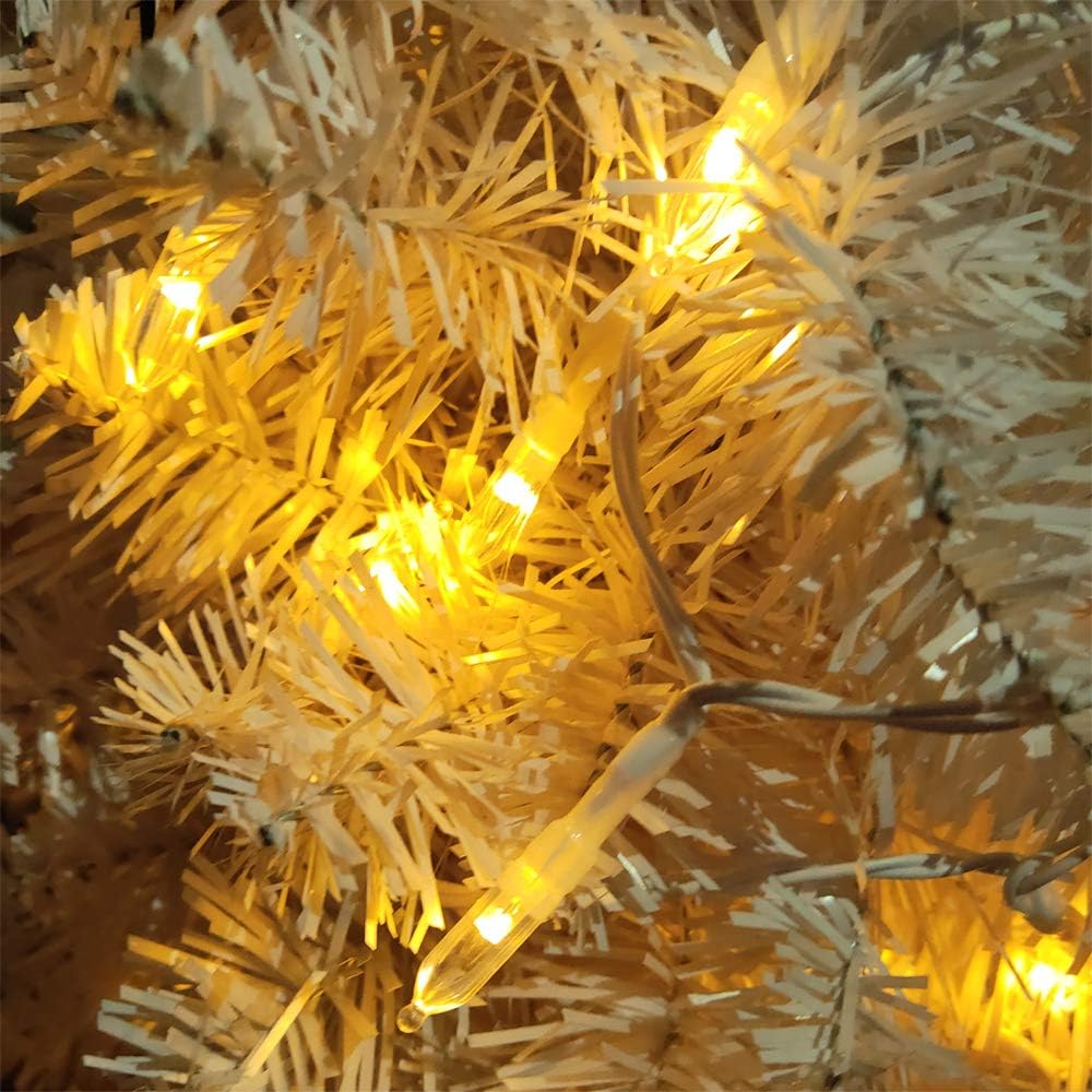 Outdoor String Lights with Timer - Battery Operated 18ft 50 LED White Wire for Indoor/Outdoor Wedding Party Garden Home, Waterproof, Warm White, 2 Pack