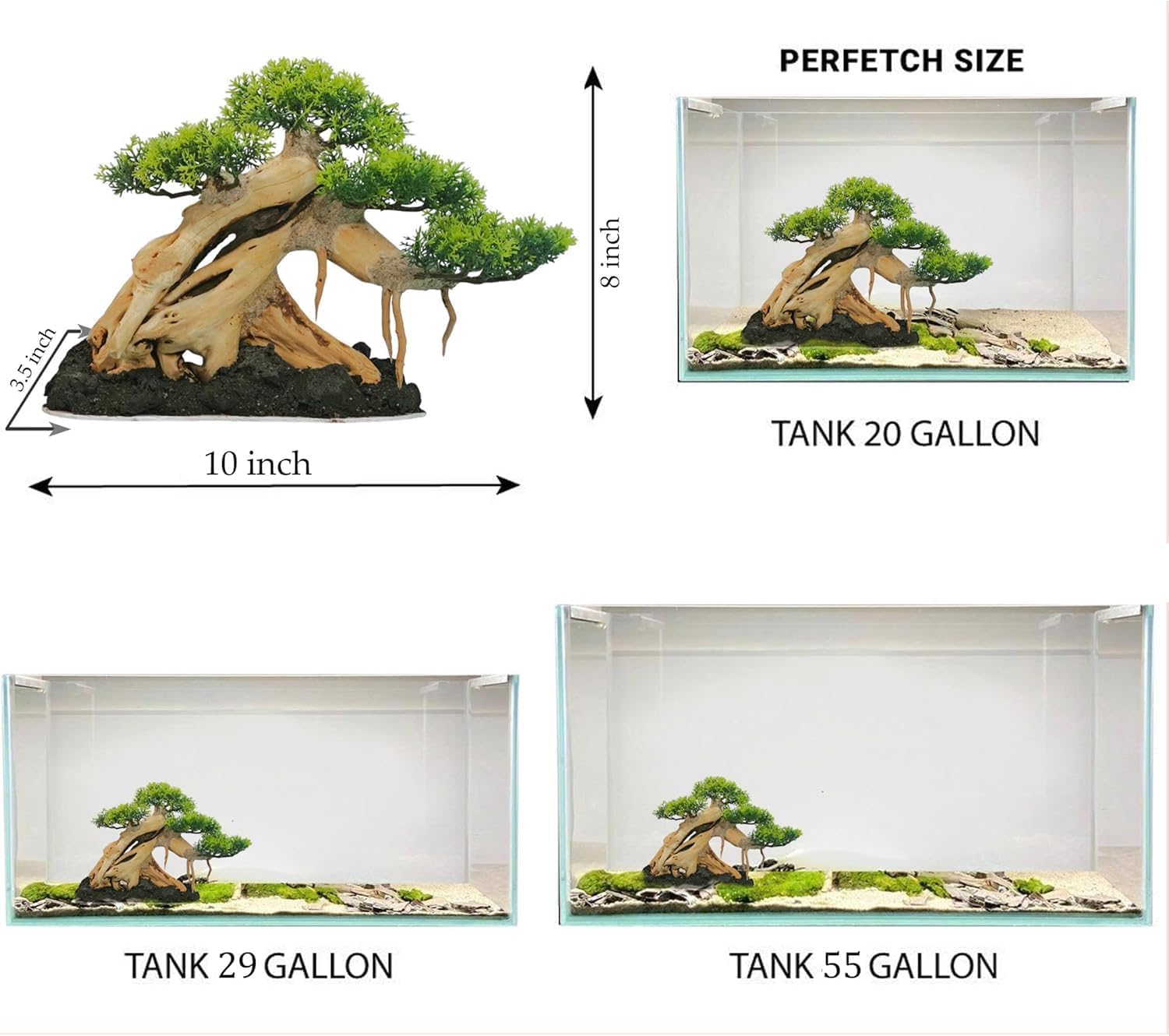 Azil Aquascape Bonsai Driftwood Tree 10” – Premium Natural Aquarium Decor for Fish Tanks, Freshwater Aquariums, Hardscape & Planted Tanks