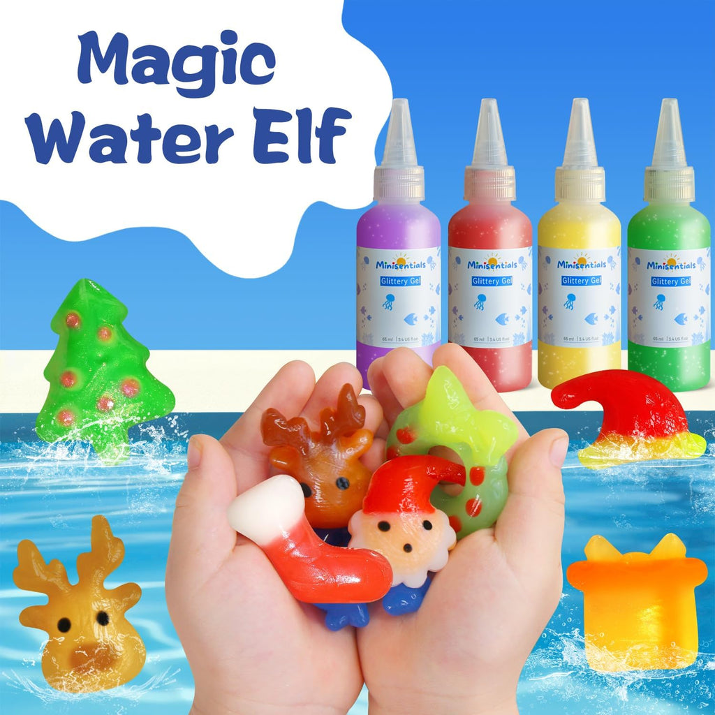 MINISENTIALS Magic Water Elf Toy Kit - Aqua Elves Gel Kit - Christmas Theme 20 Colors Fairy Gel 10 Molds Squishy Maker - Party Favor Birthday Art DIY STEM Gifts for Kids