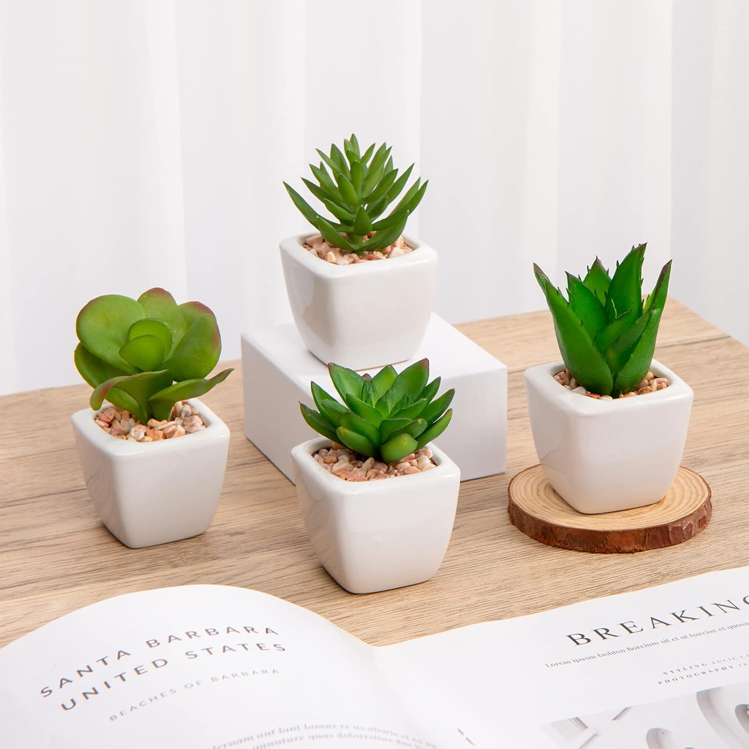 Briful Mini Fake Plants 4 Packs Assorted Artificial Succulents Plants Potted Faux Succulents Plants in Ceramic Planter Pot for Home Decor Indoor Bathroom Shelf Tabletop