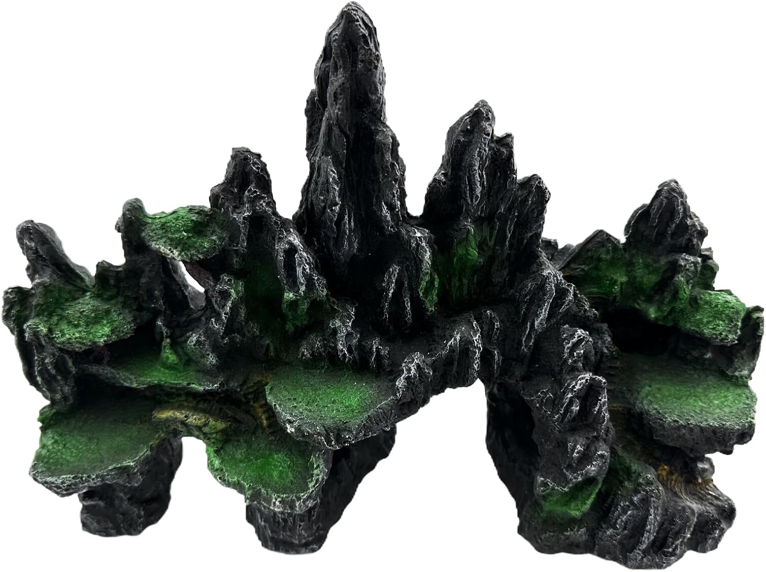 Large and Tall Fish Tank Decorations Aquarium Mountain View Stone Decorations Resin Rock Aquascaping with Hiding Cave, Fish Tank Accessories Aquarium Ornaments with Small Plants (A)