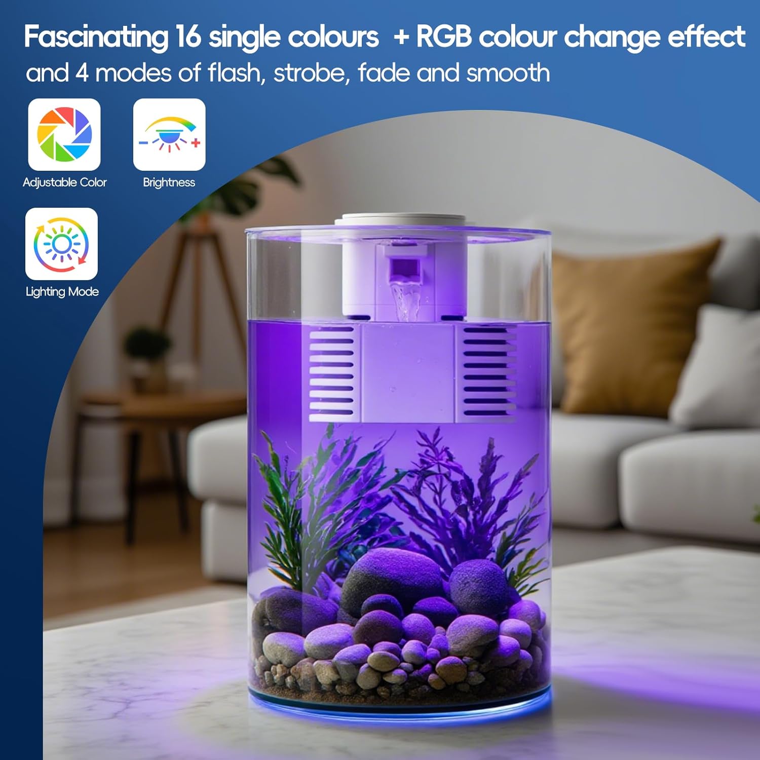 Smart Aquarium Fish Tank with Filter and Light (17 Color Choices), 3 Gallon Aquarium Starter kit, Self Cleaning Fish Tanks, 360 View Aquarium for Small Fish,Kids, Home, Office & Gifts