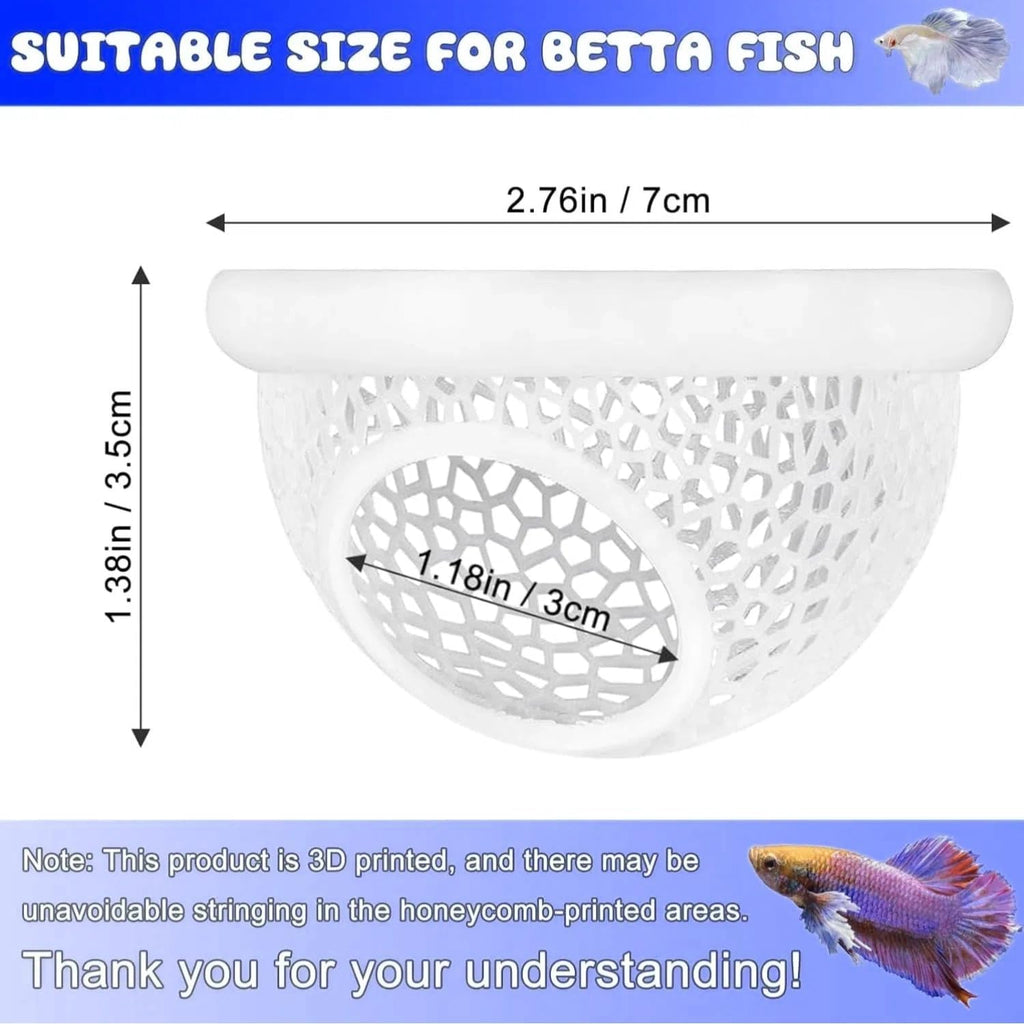 Floating Betta Hide & Shrimp Tank Accessories: 3D Printed Aquarium Decor, Multi-Functional Betta Hammock and Feeding Ring, Stress-Free Resting Spot for Small Fish Tank,Small White