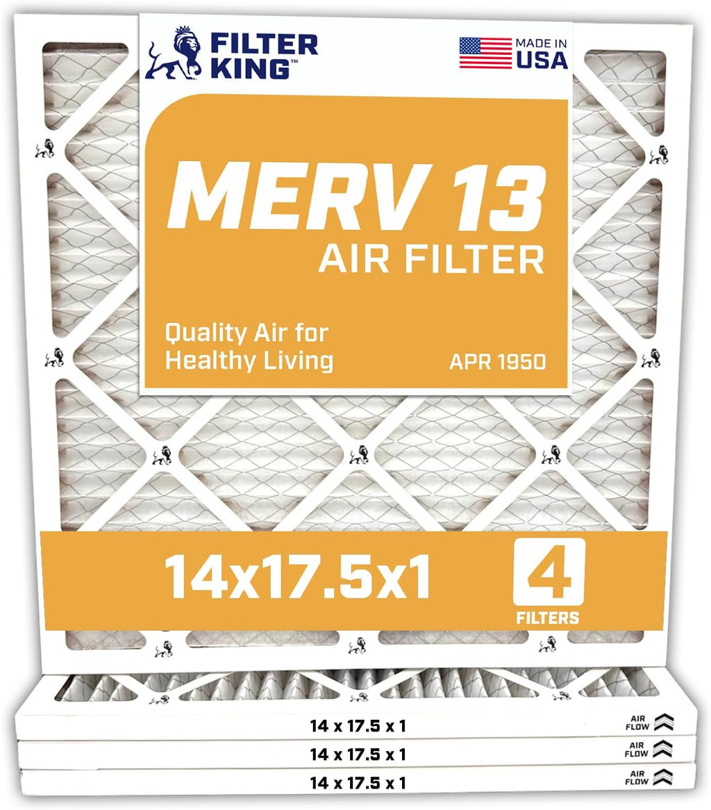 Filter King 14x17.5x1 Air Filter | 4-PACK | MERV 13 HVAC Pleated A/C Furnace Filters | MADE IN USA | Actual Size: 14 x 17.5 x .75"