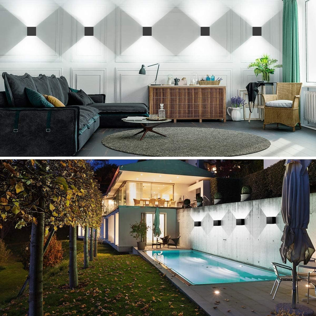ledmo LED Wall Porch Light Up and Down Outdoor Modern Lights, 20W Adjustable Wall Sconce, IP65 Aluminum Black Square Wall Pack Lighting, 6500K Waterproof Exterior for Yard, House, Patio, Stair, 2 Pack