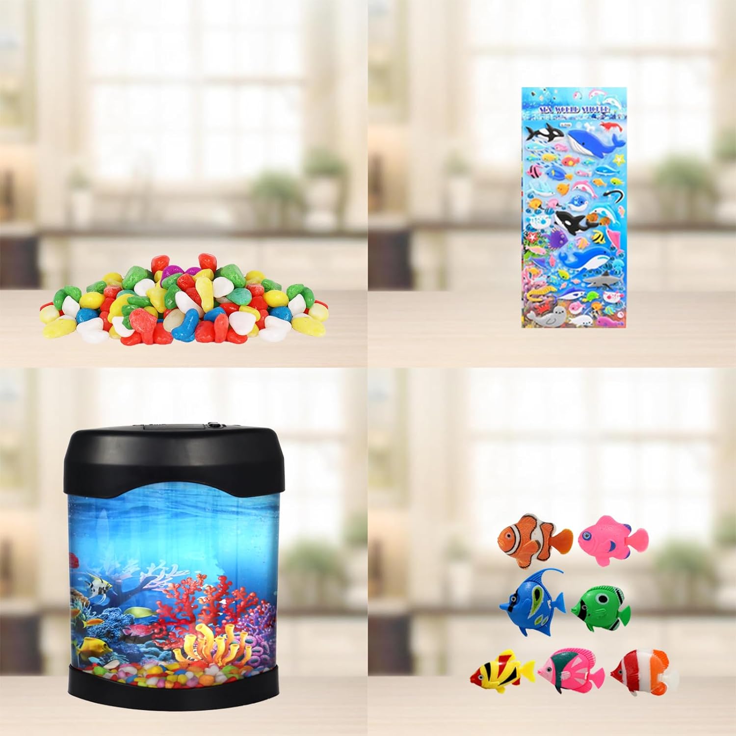 Fake Fish Lamp, Artificial Aquarium Light, Motion Lamp Night Light with 7 Moving Fish, 6 Color Setting Ocean Night Lamp, USB Powered, DIY Ocean Stickers, Ideal Gifts for Kids Men Women Friends Family