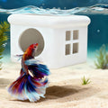 White Floating Betta Fish Hideout with Window – 3D Aquarium Shelter & Breeding Box – Surface Feeding Platform & Cave Rest Spot – Compact Fish Tank Decor (3.67"x2.87"x2.16")