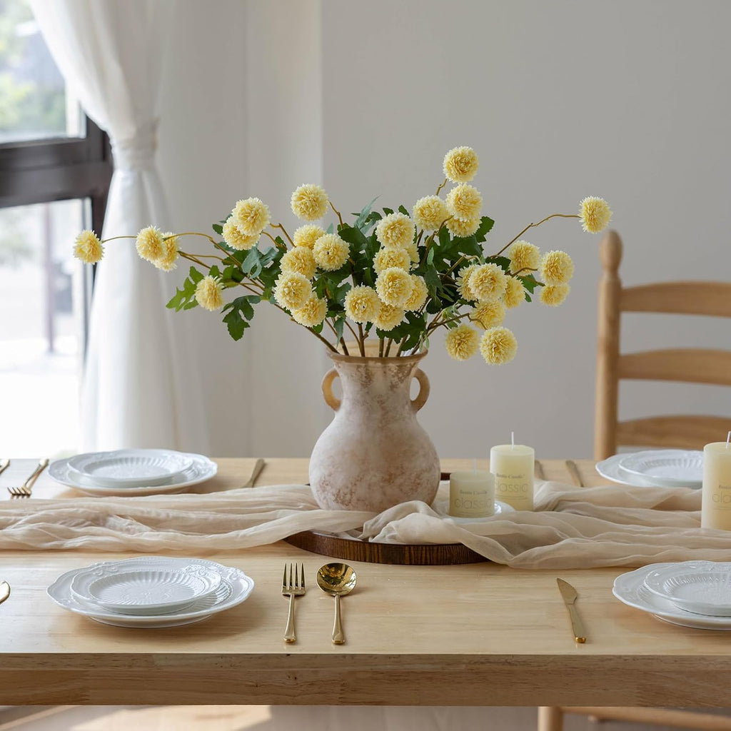 mizii 6Pcs Yellow Fake Silk Pompon Mum Artificial Flowers Bulk Small Faux Chrysanthemums with Stems Realistic Floral Decorations for Wedding DIY Bouquet Centerpieces Shower Vase Home Decor (Yellow)