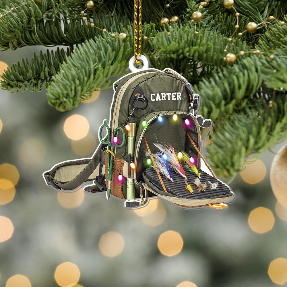 Fishing Tools Box Personalized Fishing Christmas Ornament Fish Ornaments for Christmas Tree Bass Fish Ornaments Fishingman Decor Flat 2D Hanging Tree Fisherman Dad Gift 139