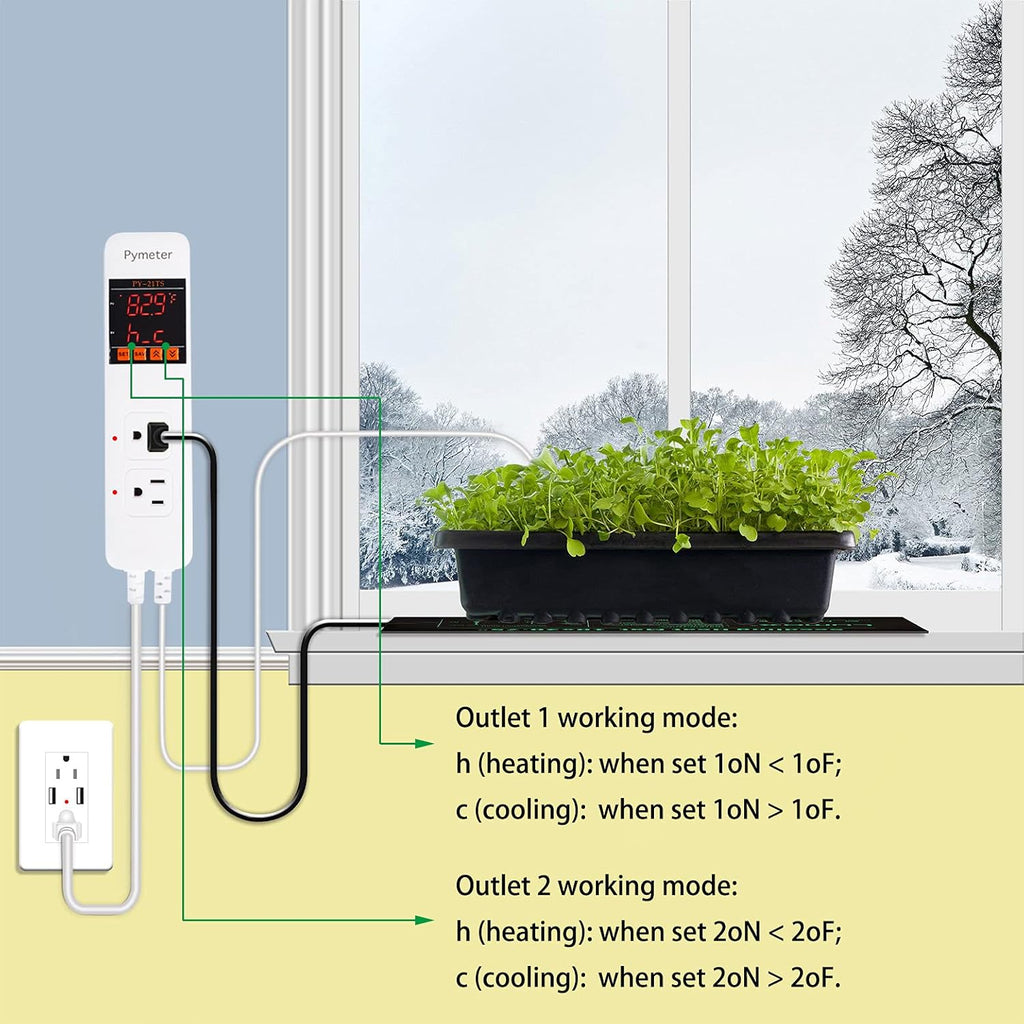 Attic Fan Thermostat Controller Temperature Switch Plug Outlet for Seedlings, Germination, Rooting, Greenhouse, Fermentation, Reptile, Terrarium Heating Mats