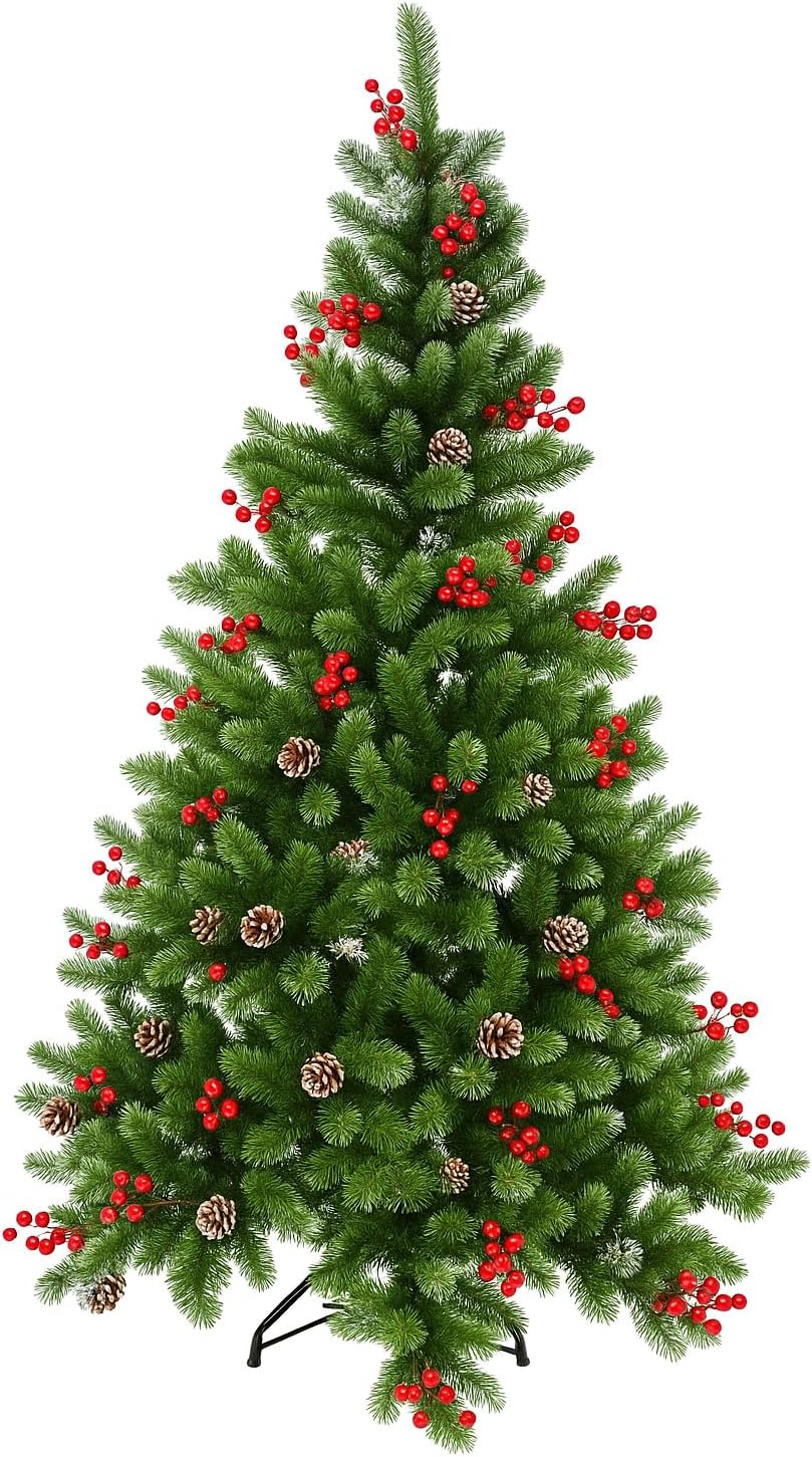 Christmas Tree with Topper – Artificial Pine Tree – Multiple Sizes & Colors (Red Berries, 8ft)