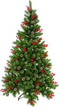 Christmas Tree with Topper – Artificial Pine Tree – Multiple Sizes & Colors (Red Berries, 8ft)