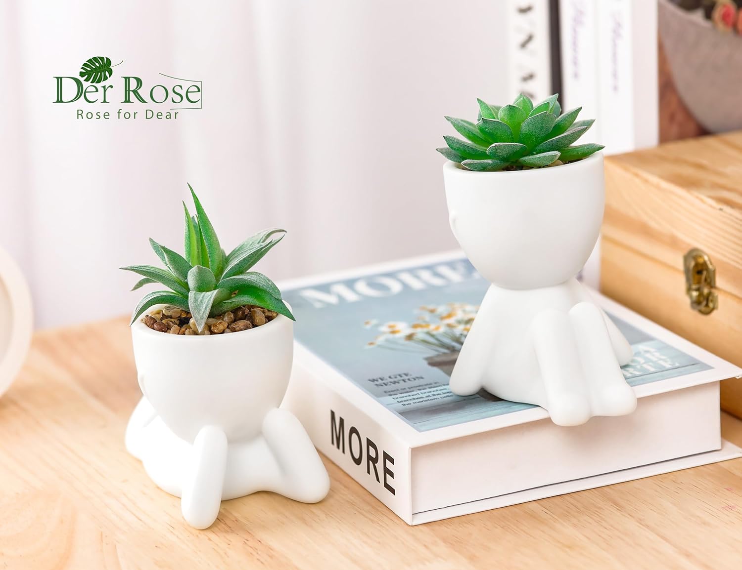 Der Rose Set of 2 Fake Plants Artificial Succulent Plants for Office Desk Accessories Bathroom Home Room Aesthetic Decor Indoor