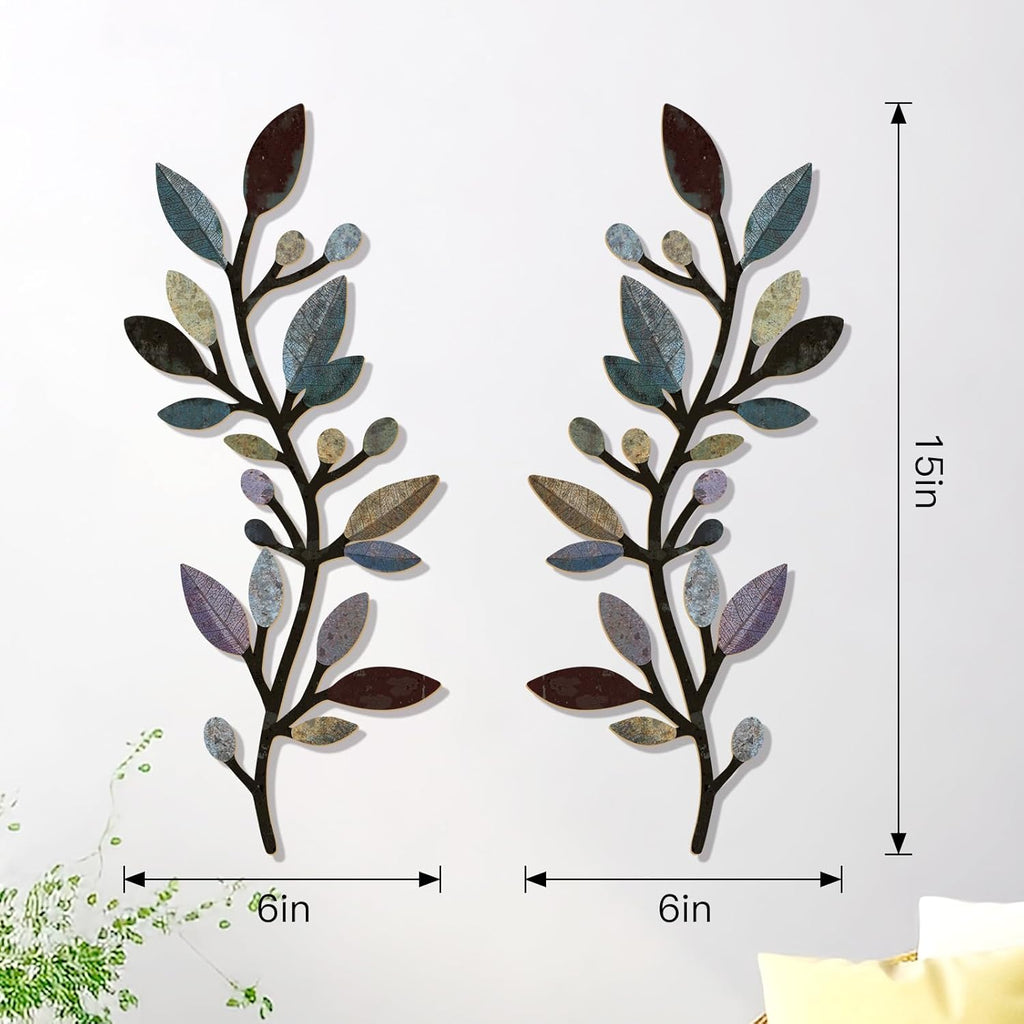 Zzbakress 2 Pcs Colorful Tree Leaf Wall Art Decor Vine Home Wall Decoration Olive Branch Leaf Wall Decor Large Wall Decor for Bedroom, Living Room, Wall Sculptures Indoor Outdoor (Classic)