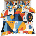 Mid Century Duvet Cover California King, Colorful Geometry Bedding Set 3 Piece Bedroom Decor Modern Abstract Art Comforter Cover and 2 Pillow Sham with Zipper Closure