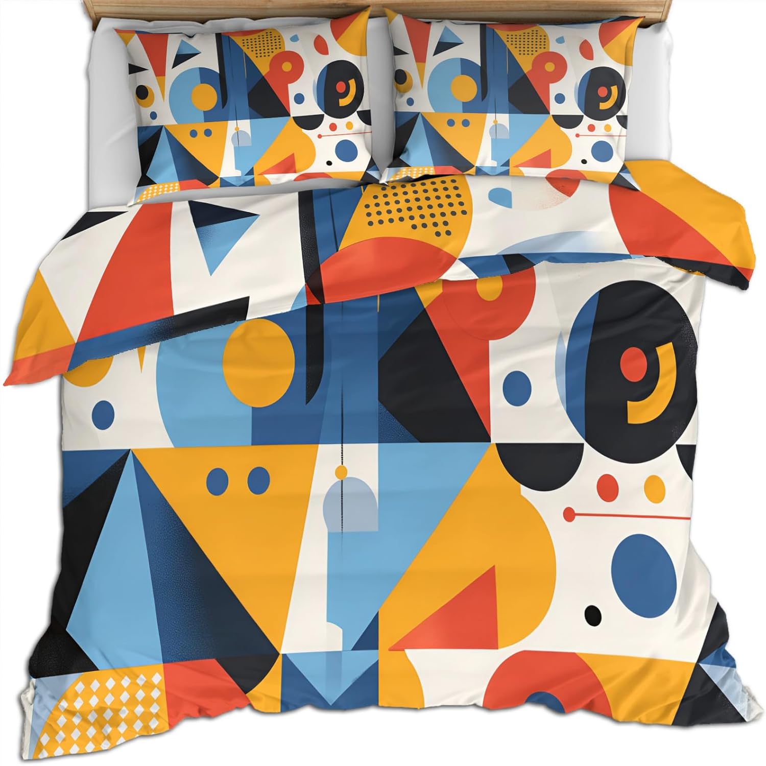 Mid Century Duvet Cover King Size, Colorful Geometry Bedding Set 3 Piece Bedroom Decor Modern Abstract Art Comforter Cover and 2 Pillow Sham with Zipper Closure