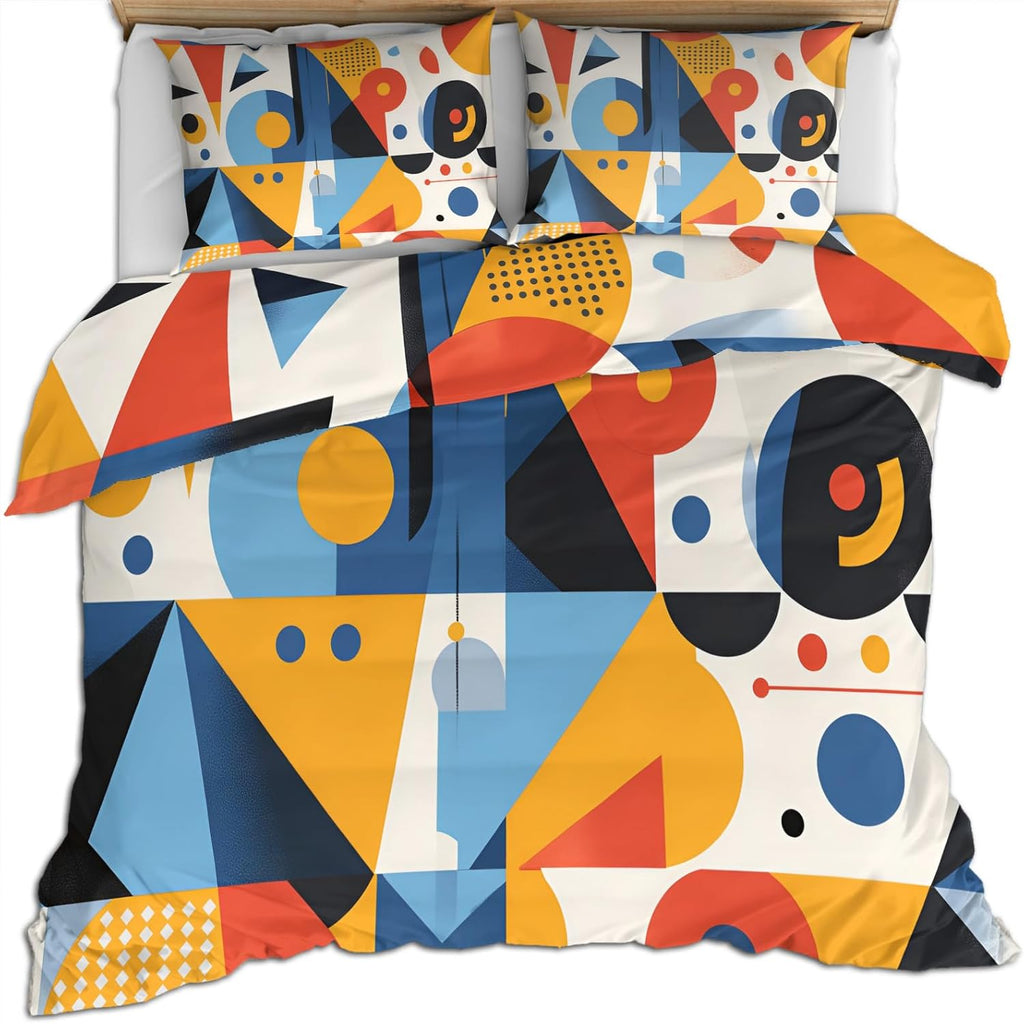 Mid Century Duvet Cover Twin Colorful Geometry Bedding Set 2 Piece for Kids Decor Modern Abstract Art Comforter Cover and 1 Pillow Sham with Zipper Closure