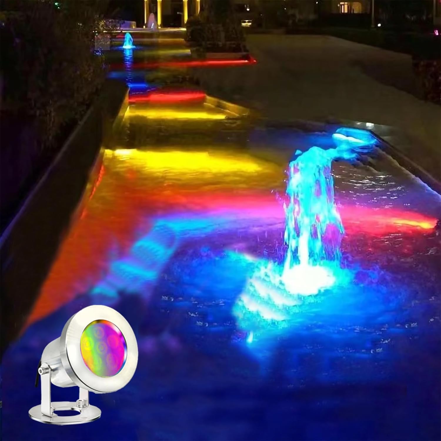 LED Pond Lights with Remote Control, 6W SS316 Stainless Steel RGB Underwater Fountain Light IP68 Waterproof Outdoor Underwater Lights for Pond Waterfall (1)