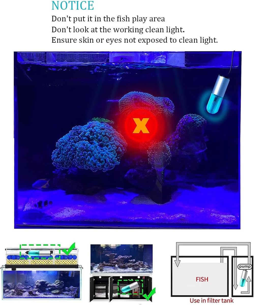KINGYEENUO Aquarium Blue Light, 3W Submersible Aquarium Light, Fish Tank Light with Timer, Submersible Waterproof Lamp for Filter Tank Sump Swim Pool