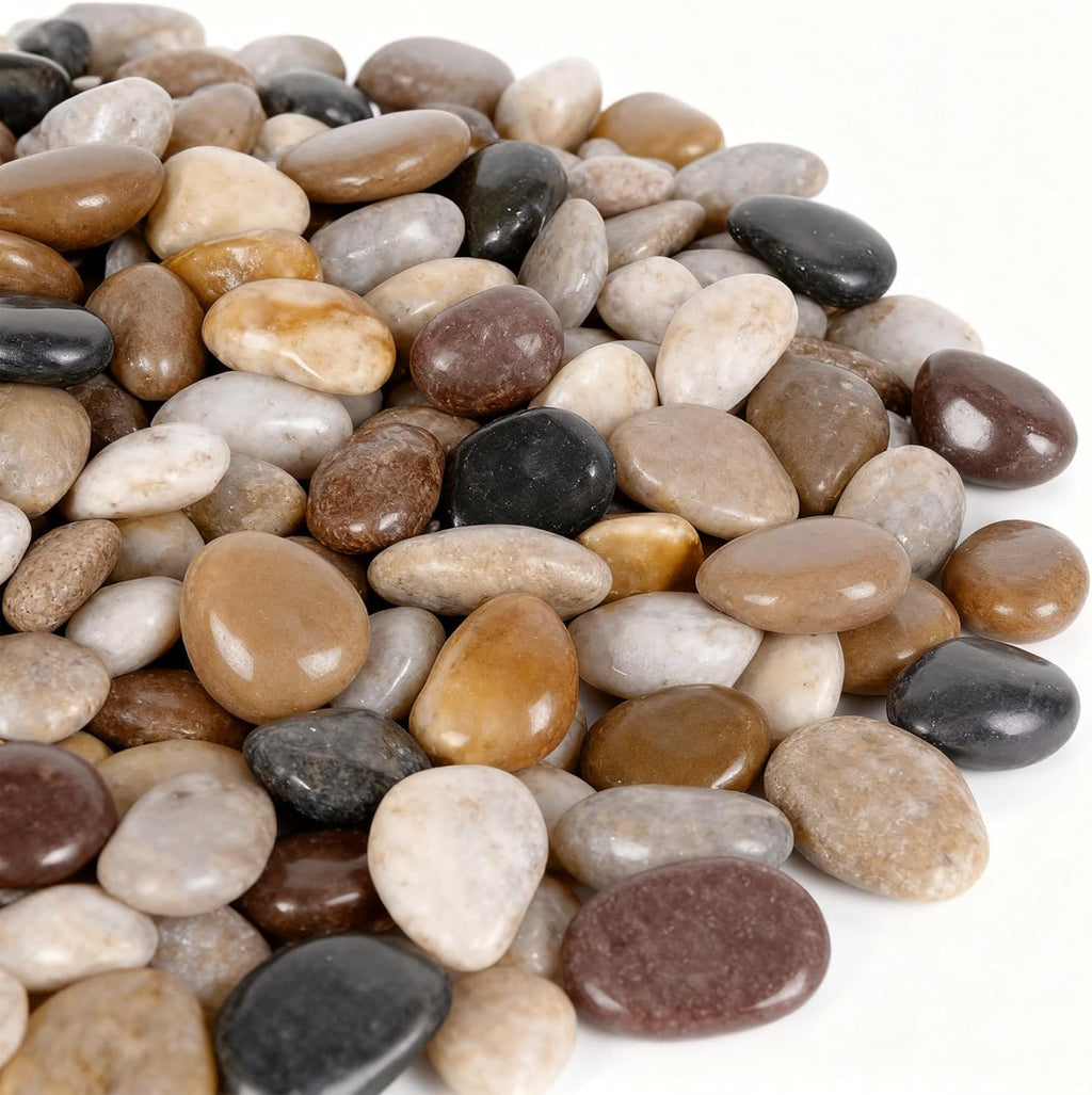 Onlyfire 5lb Polished Pebbles, 1" Natural Decorative Mixed Color River Rocks Aquarium Gravel Stones for Landscaping, Indoor Plants, Vase, Succulent, Fish Tank