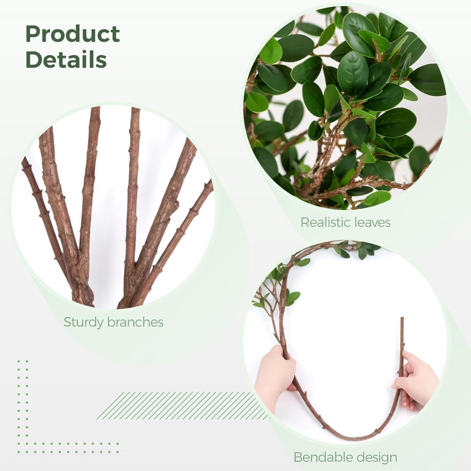 OMISTAR 6 Pcs Artificial Plants Green Milan Leaf Branches, 45 in Faux Greenery Stems for Vase, Bendable Branches, Realistic Green Leaves for Home Decor, Indoor Outdoor