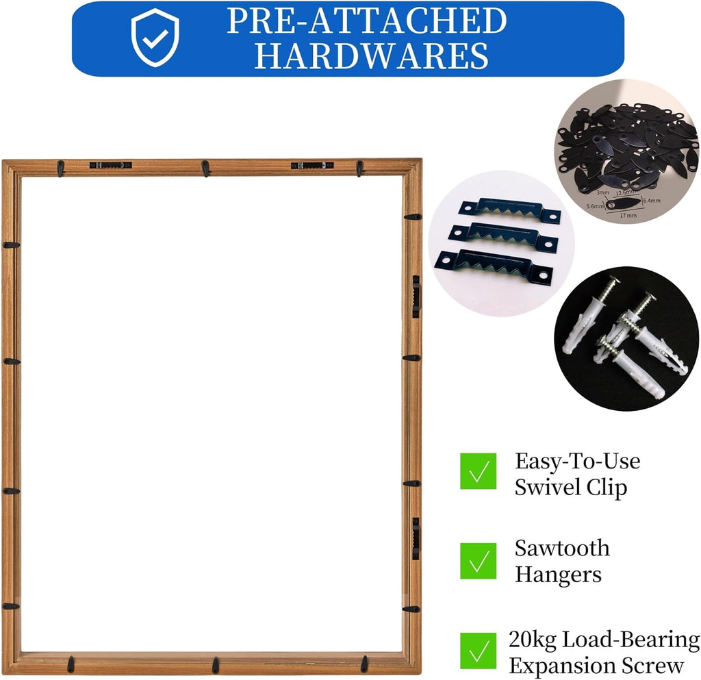 Floating Frame 16x20 Real Double Glass Floating Picture Frame 18x24 Shadow Box Pressed Flowers Frames Floater Maple Wood Frame 16x20 Bouquet Frames For Wedding Memory