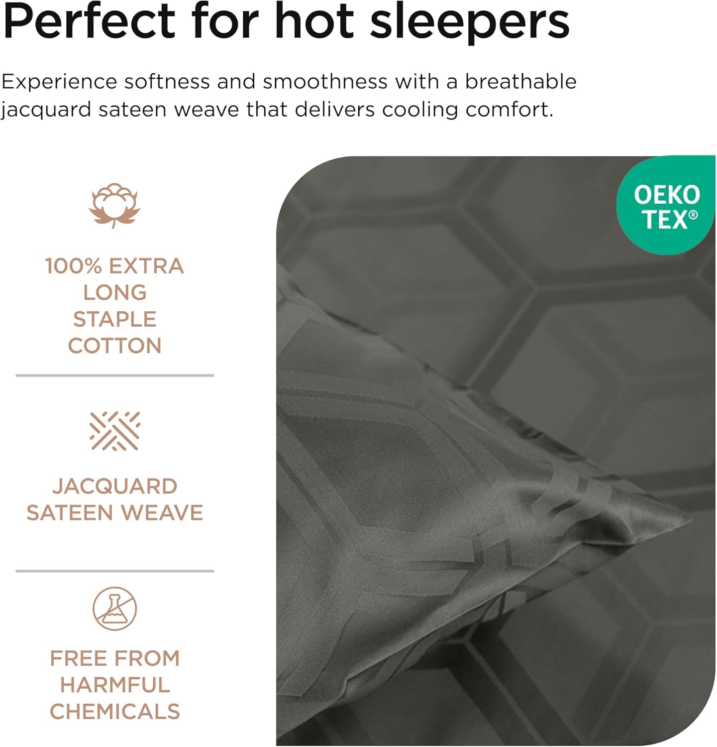 Threadmill 100% Cotton Sheets for Queen Size Bed - 600 Thread Count Queen Bed Sheets Set with 16” Deep Pocket - Jacquard Sateen Weave 4-Piece Bedding Set with Cooling Effect, Dark Grey