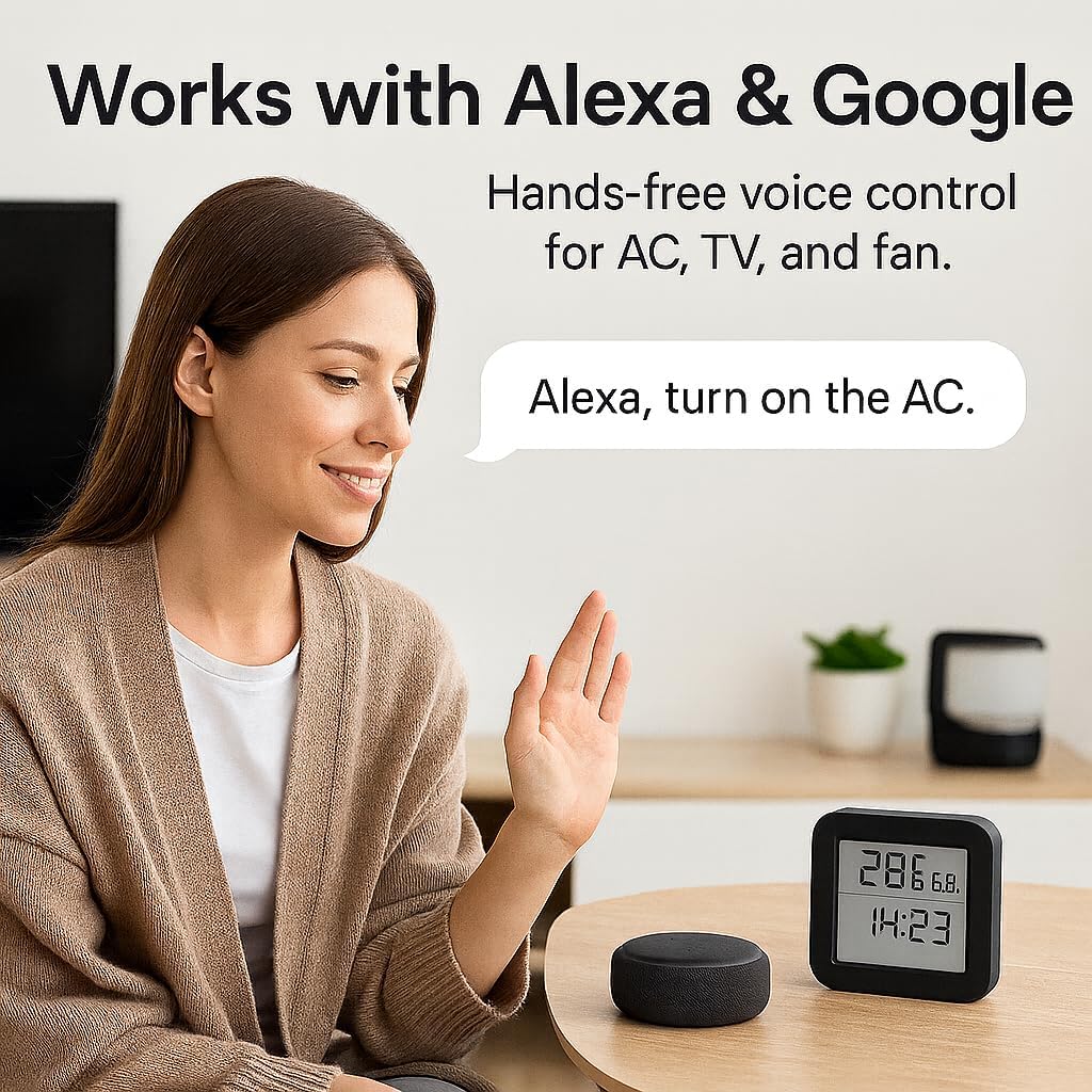 Smart WiFi IR Remote Controller with Temperature & Humidity Sensor – 3-in-1 Universal IR Hub for AC, TV, Fan, Compatible with Alexa & Google Assistant