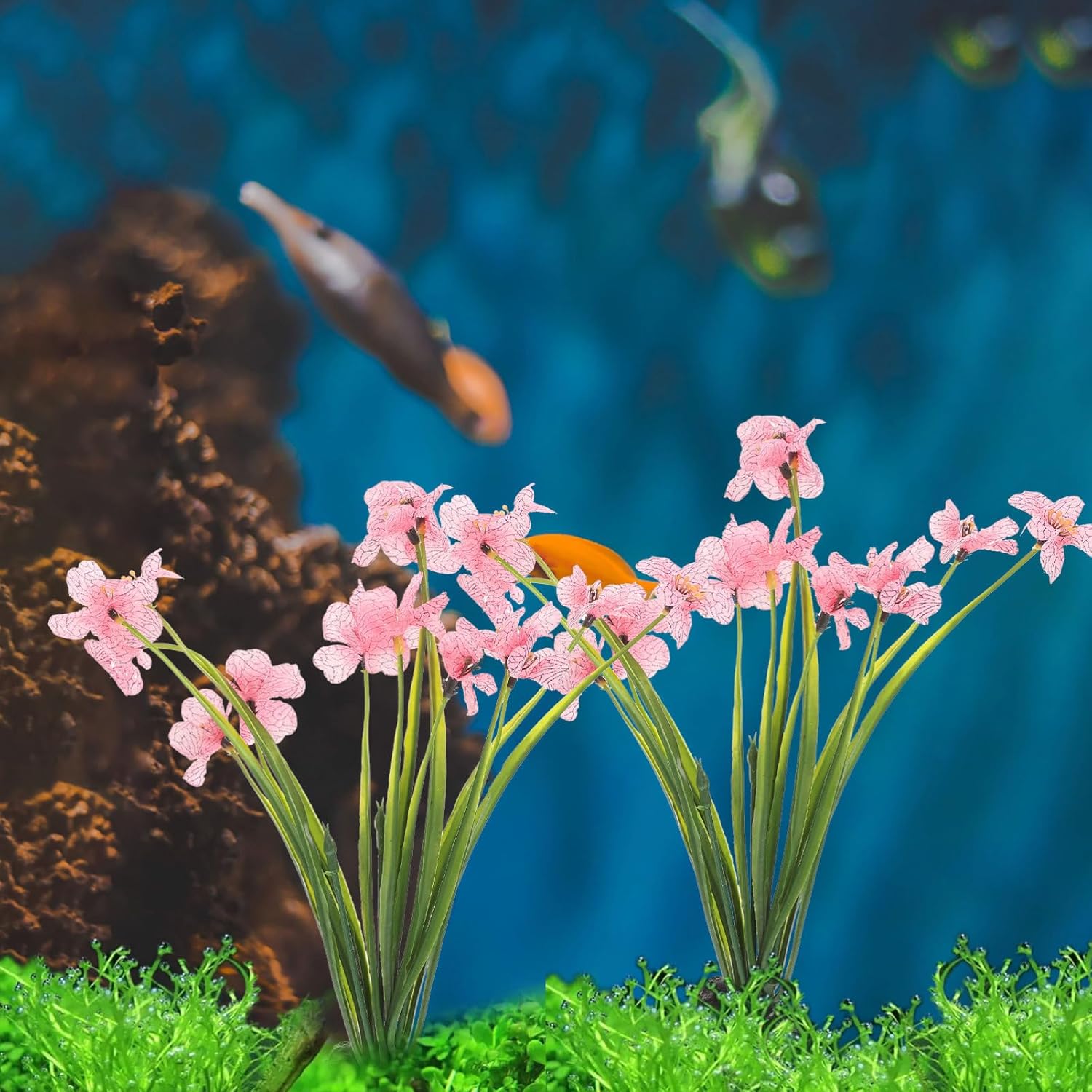 CLISPEED 2Pcs Fish Tank Decorations Realistic Plastic Plants Aquarium Artificial Aquatic Plant for Fish Tank Landscaping Aquarium Decoration (Pink)