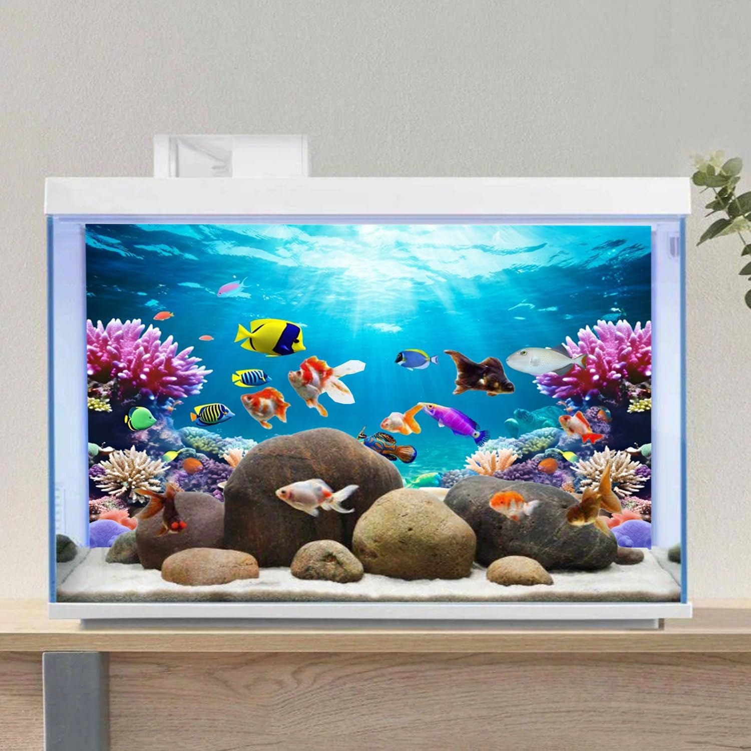 AWERT 24x16 inches Underwater World Fish Tank Background Undersea Theme Aquarium Background Polyester Colorful Coral Tropical Fish Tank Background