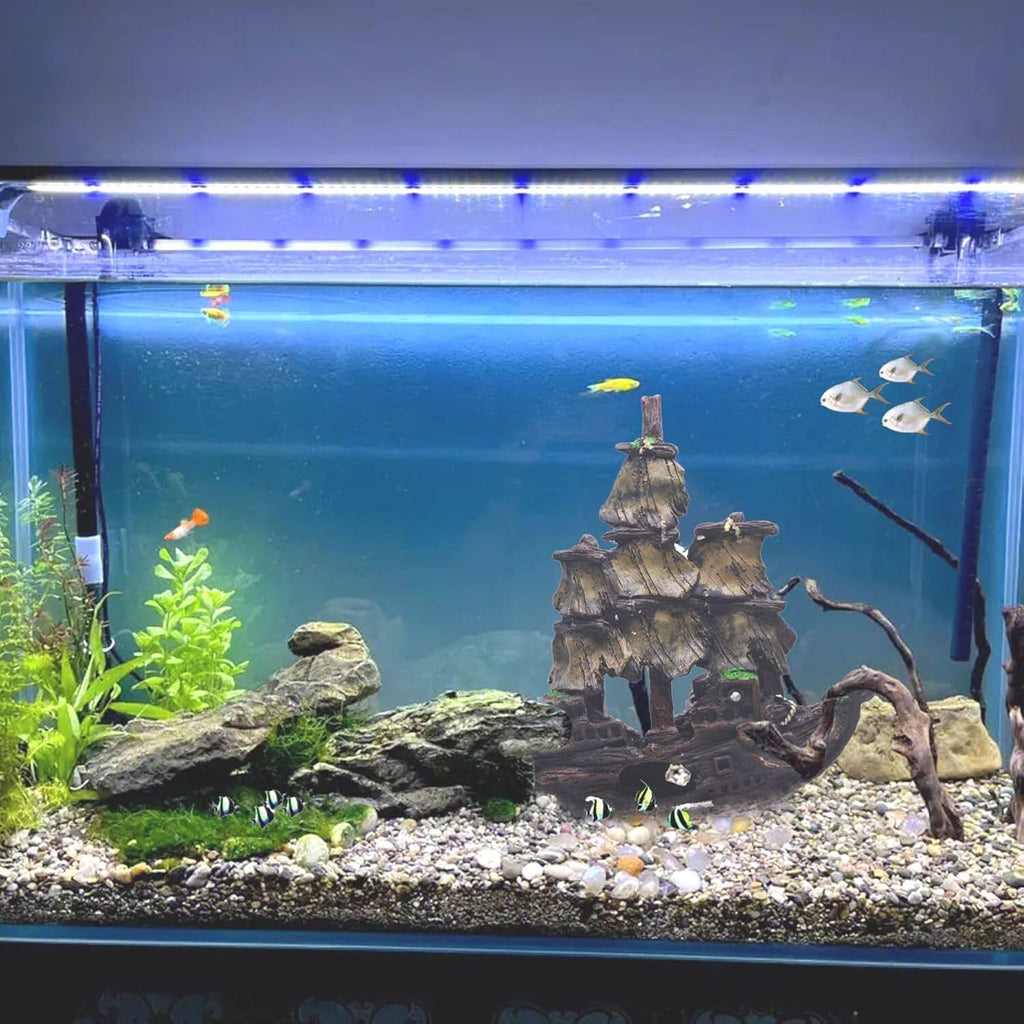 Saim Aquarium Shipwreck Decorations Fish Tank Ornaments, Fish Tank Lifelike Ship Decor, Resin Pirate Ship Decor, Sunken Ship Tabletop Ornaments Fish Shrimp Cave Hide