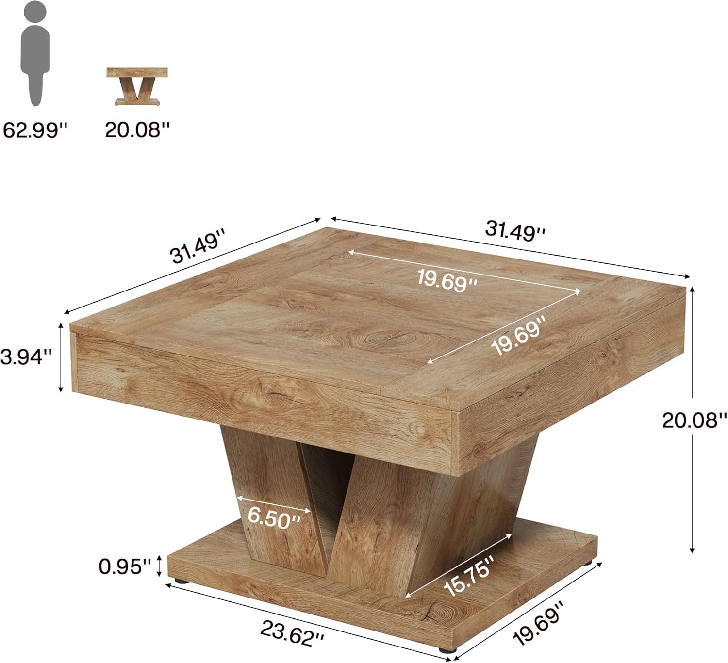 Tribesigns Square Coffee Table, Wood Center Table for Living Room, 31.5" Modern Cocktail Tea Accent Table, Natural