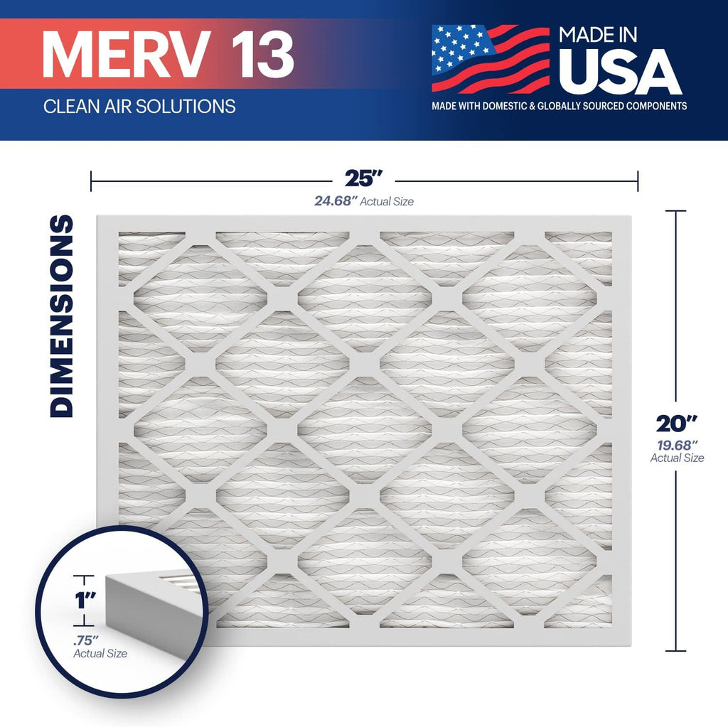 BNX TruFilter 20x25x1 MERV 13 (12-Pack) AC Furnace Air Filter - MADE IN USA - Electrostatic Pleated Air Conditioner HVAC AC Furnace Filters - Removes Pollen, Mold, Bacteria, Smoke