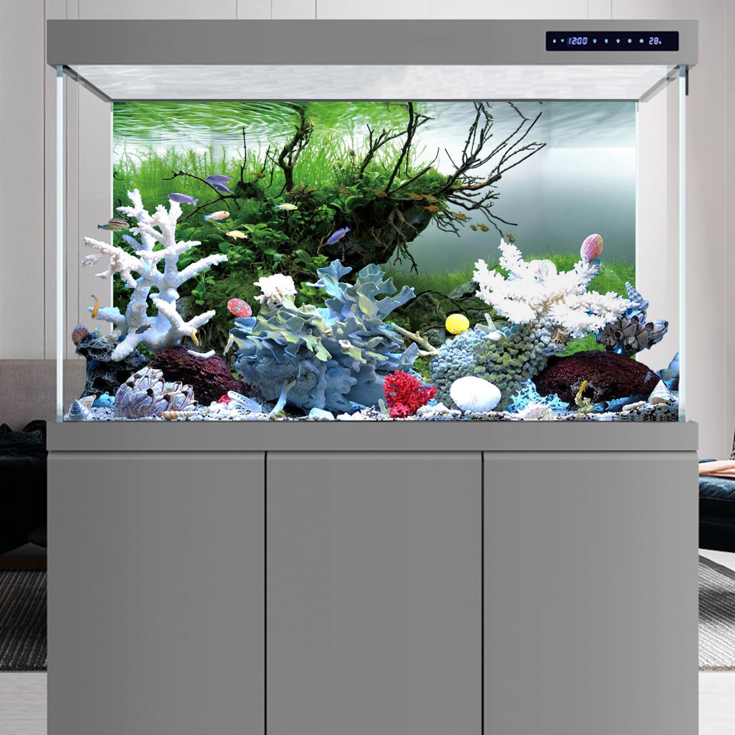 AWERT 72x18 inches Branches Fish Tank Background Seaweed Aquarium Background River Bed & Lake Aquarium Background Vinyl Background