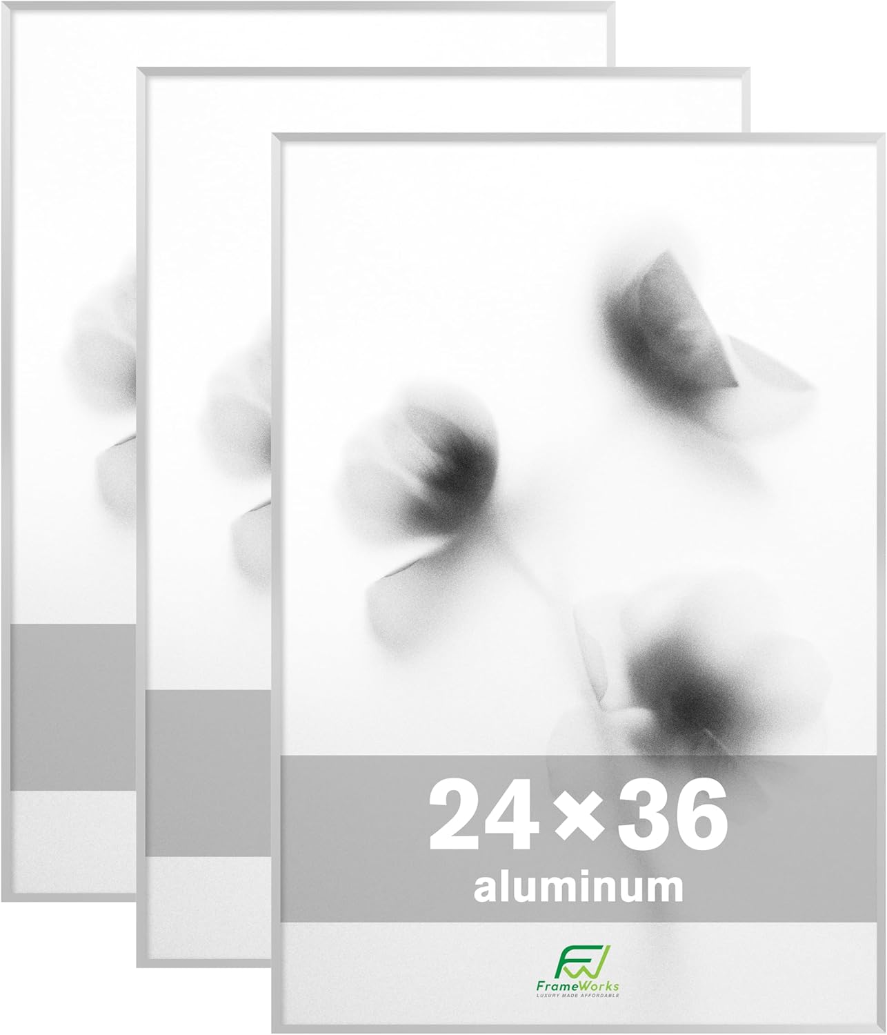 FrameWorks 24x36 Brushed Aluminum Poster Frames – Modern Brushed Metal Design w/Shatterproof Plexiglass, Perfect for Posters, Artwork, Paintings, Wall Displays – Home or Office Decor, Silver - 3 Pack